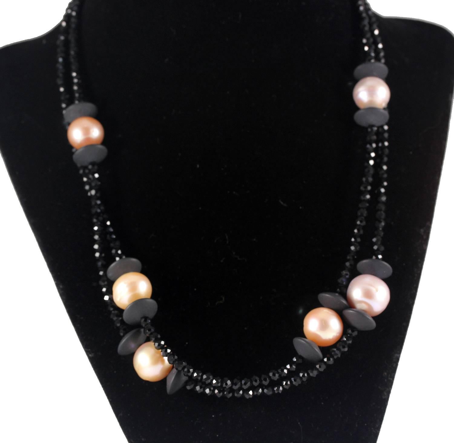 Artisan Gemjunky Double Strand Rare South Sea Pearls & Black Spinels Necklace