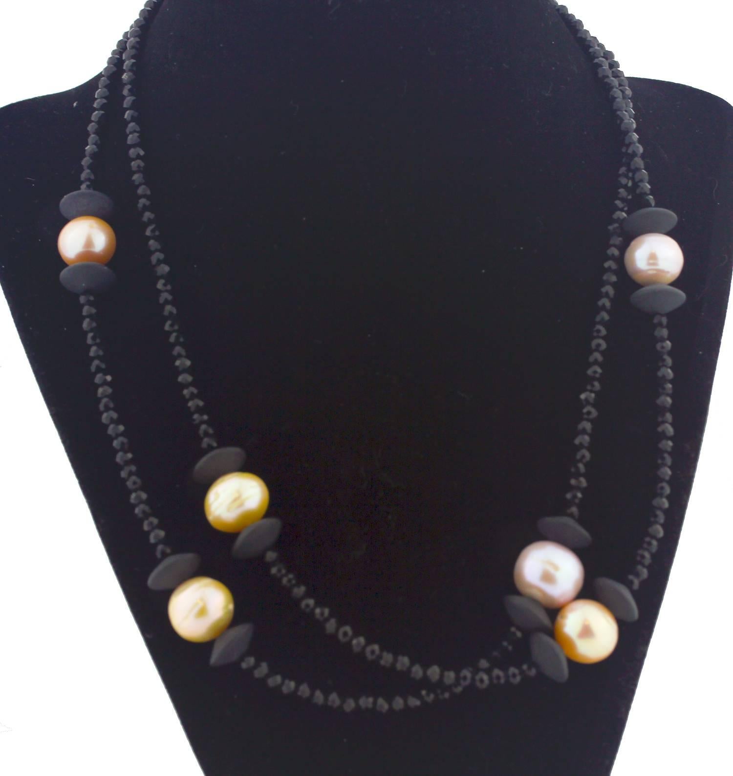 Gemjunky Double Strand Rare South Sea Pearls & Black Spinels Necklace In New Condition In Raleigh, NC