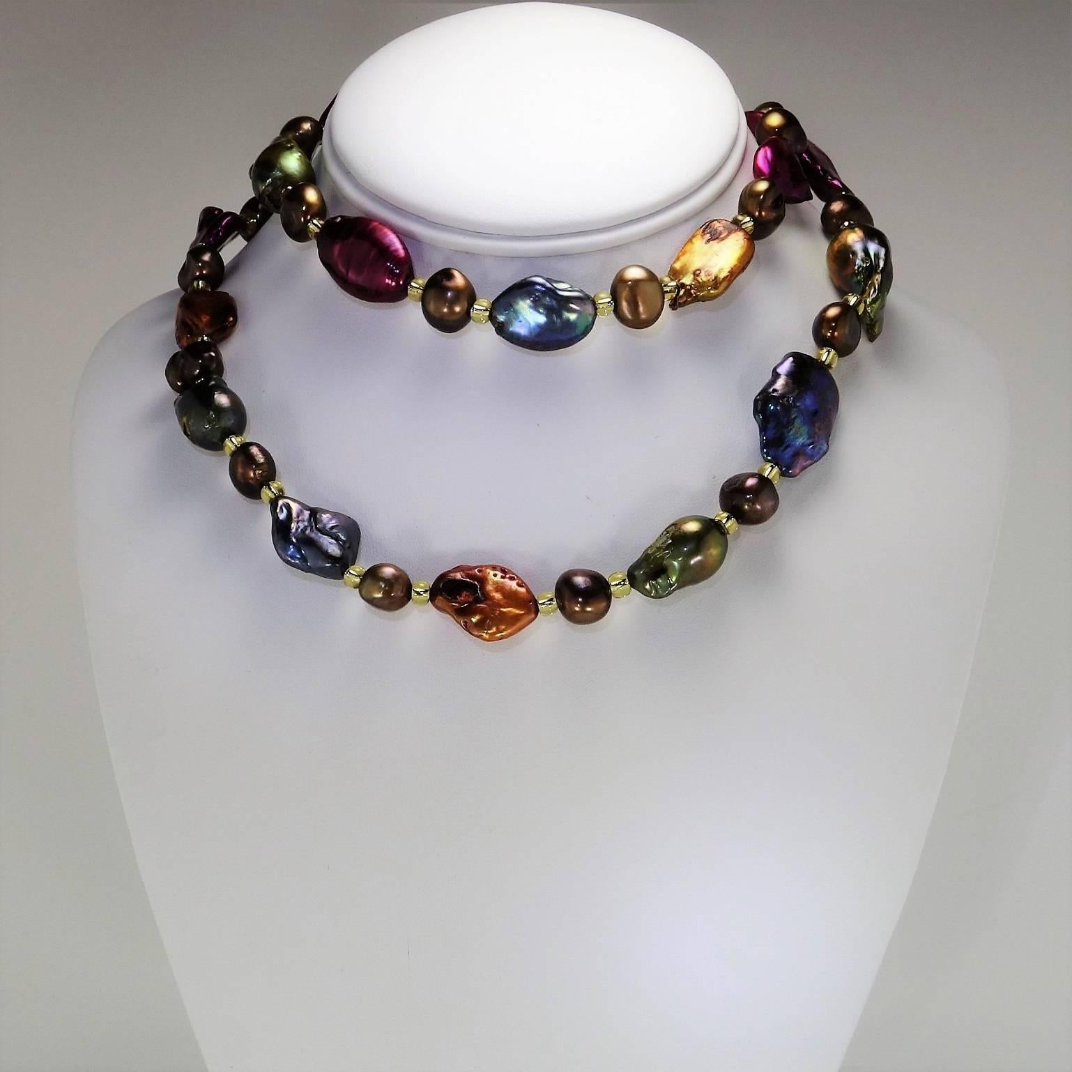 Women's or Men's Jewel Tone Baroque Pearl Necklace