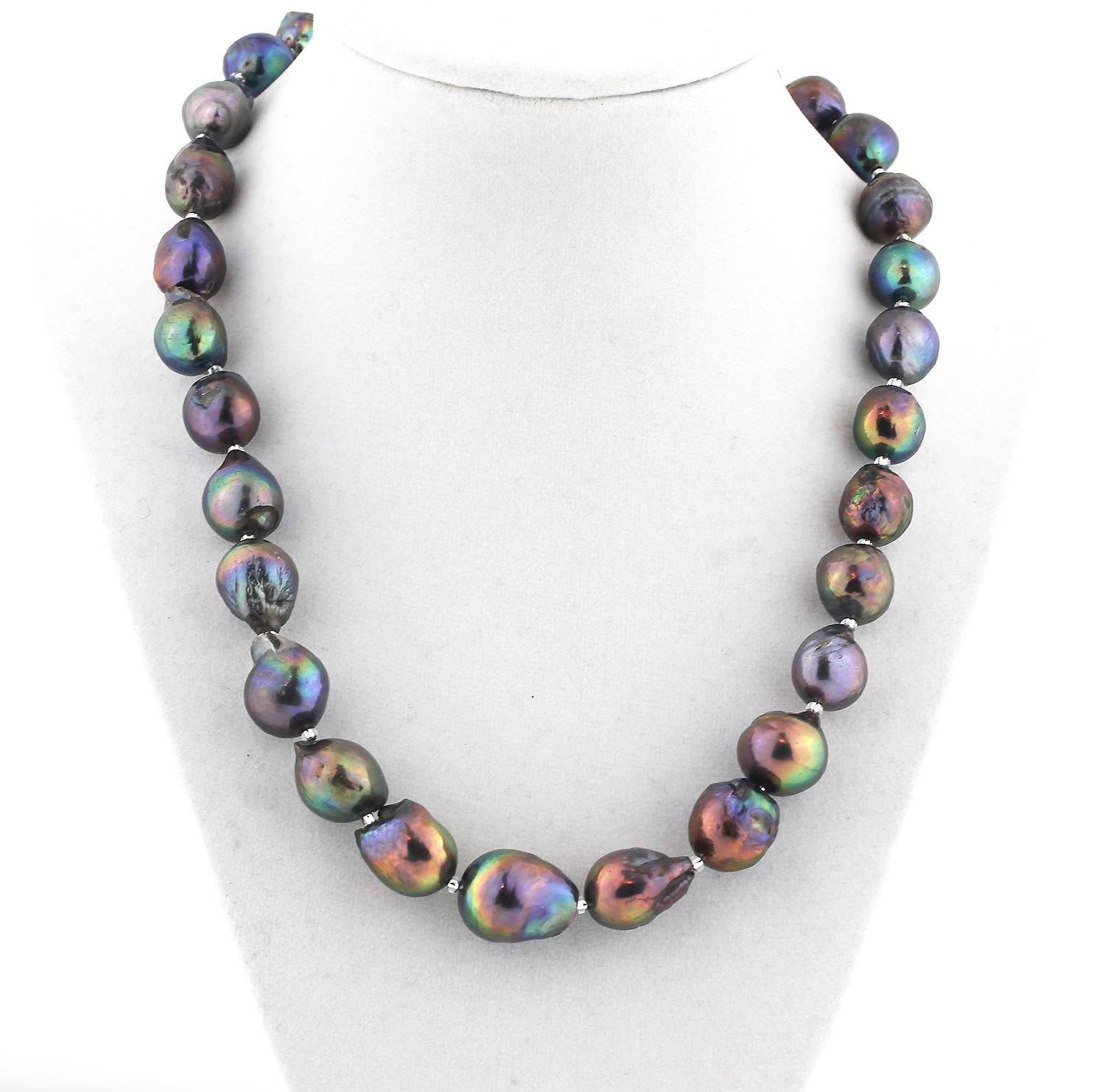 Iridescent Fireball Cultured Rainbow Pearls Necklace In Excellent Condition In Raleigh, NC