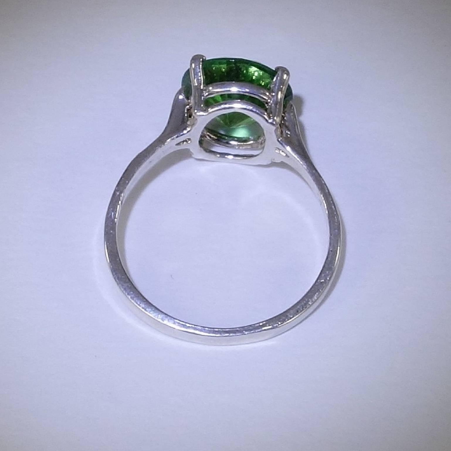 Round Green Tourmaline Sterling Silver Ring 2