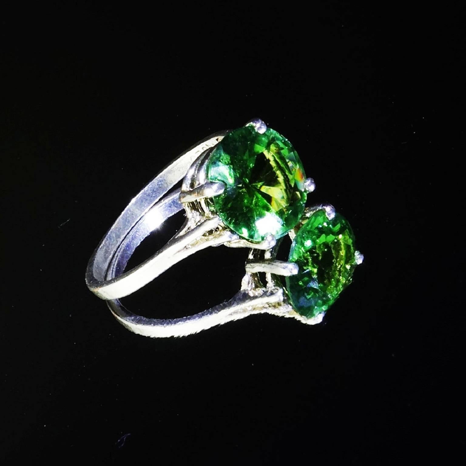 Women's or Men's Round Green Tourmaline Sterling Silver Ring