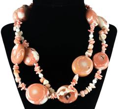 AJD BoHo Chic Double Strand Pink White Natural Coral Silver Necklace