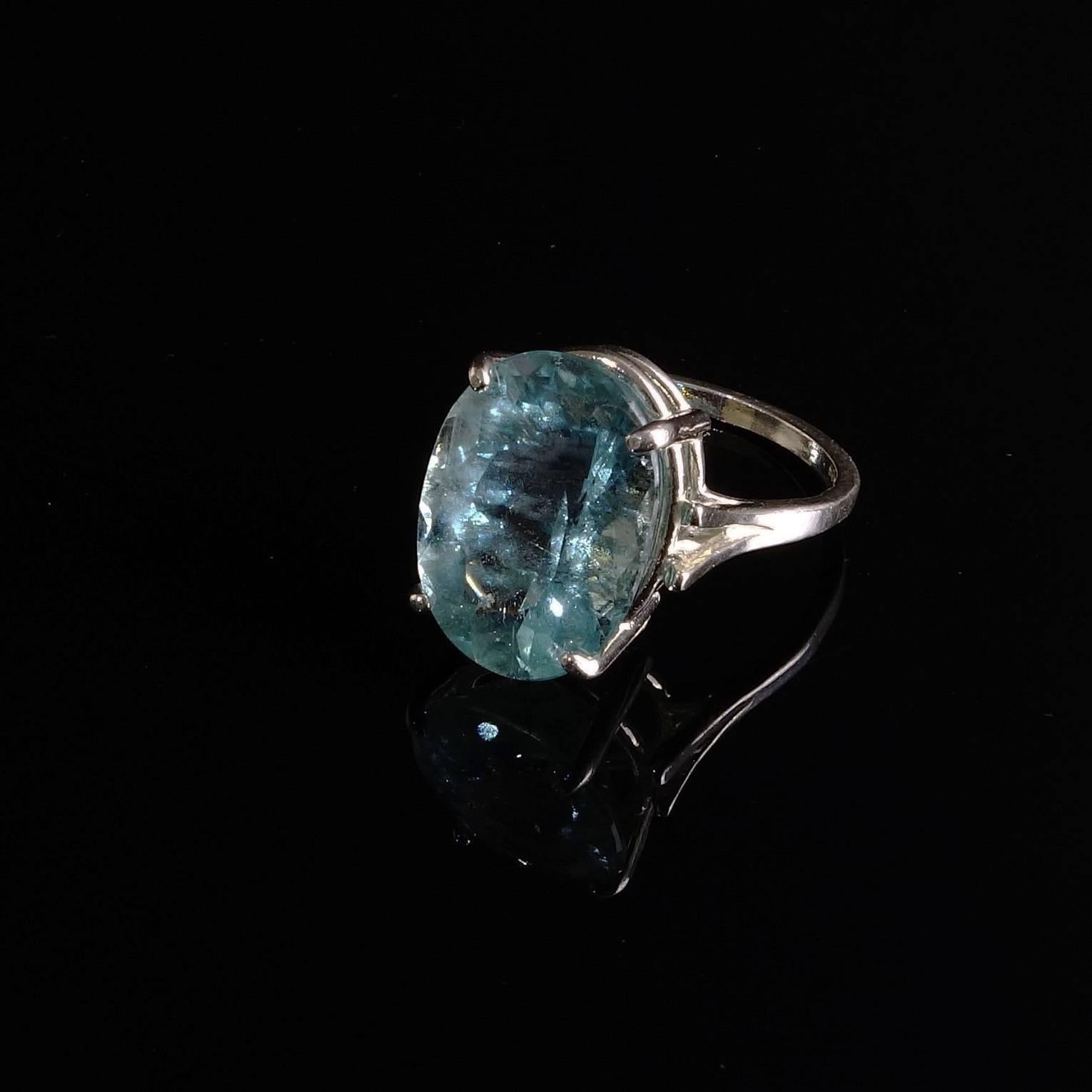 Oval Bright Blue Aquamarine Sterling Silver Cocktail Ring 1