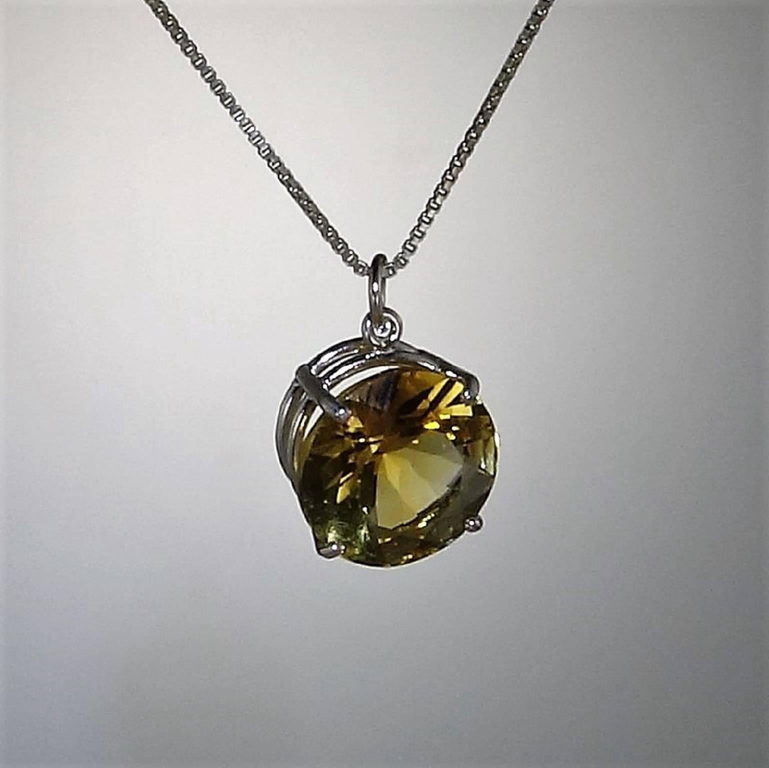 Sparkling, Round Citrine Pendant, 11.38 carats, 16mm, with Sterling Silver basket. Great November birthstone gift. Wear it now for Spring, Summer, Fall, and Winter!
