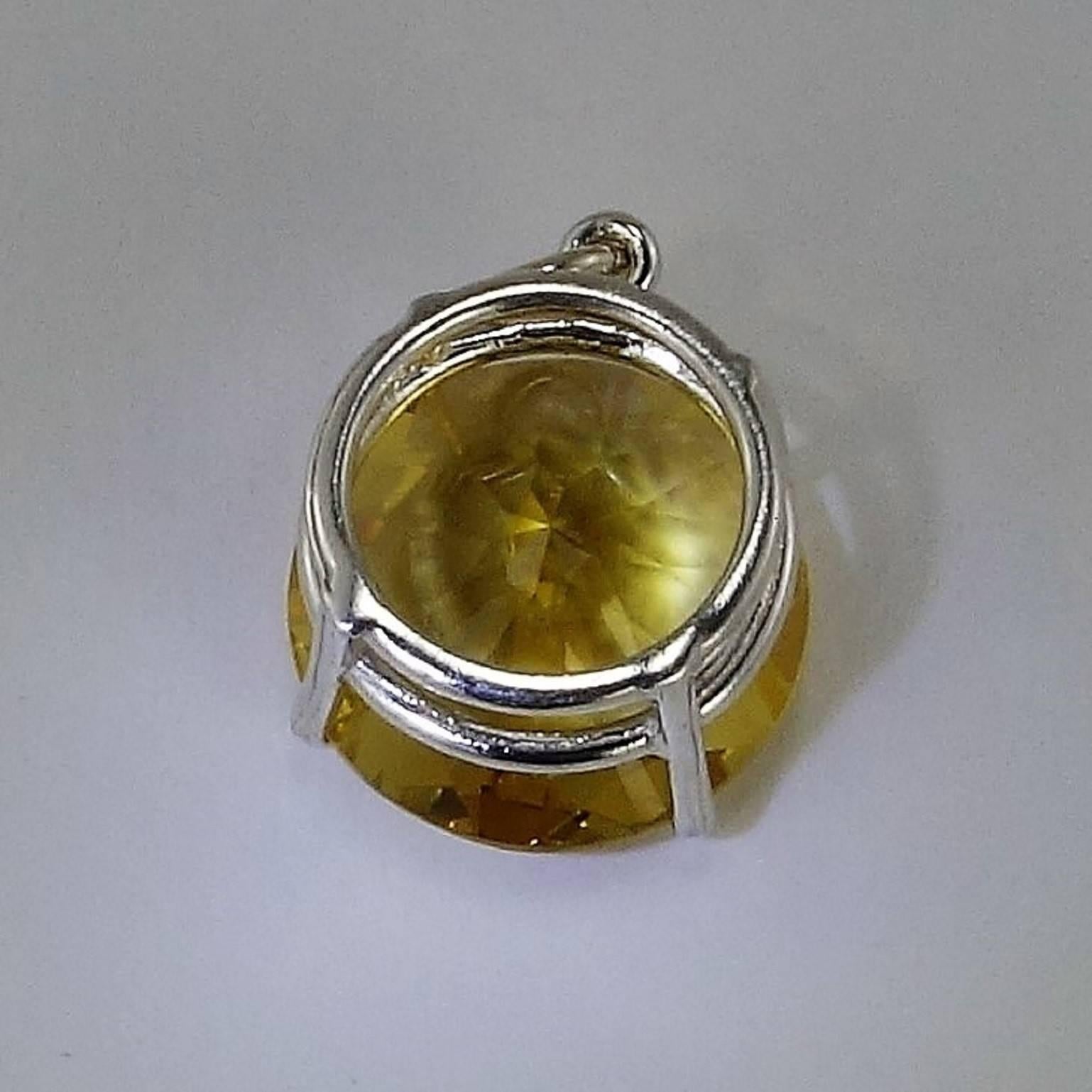 Women's or Men's Fancy Cut Golden Citrine Sterling Silver Pendant