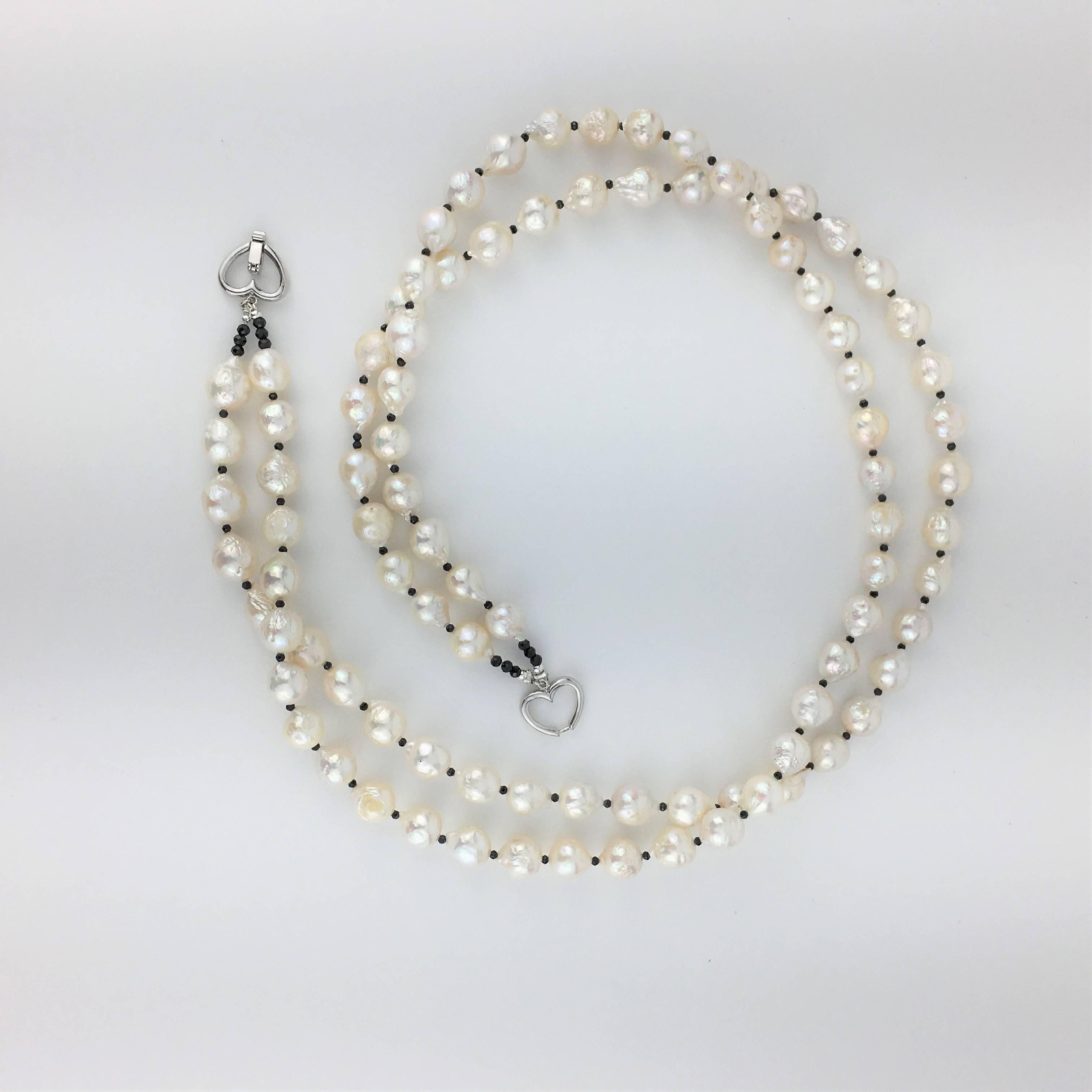 Double Strand White Fireball Pearl Necklace In Excellent Condition In Raleigh, NC