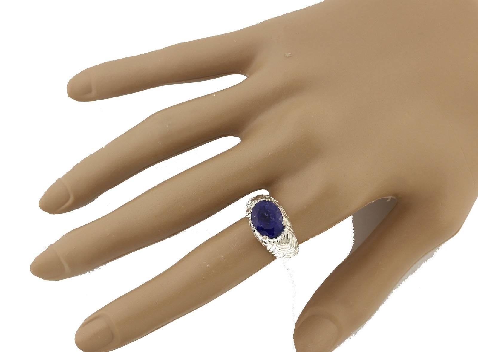 Oval Cut AJD Bright Sparkly 5.68 Ct Sparkling Purply-Blue Tanzanite Cocktail Ring For Sale
