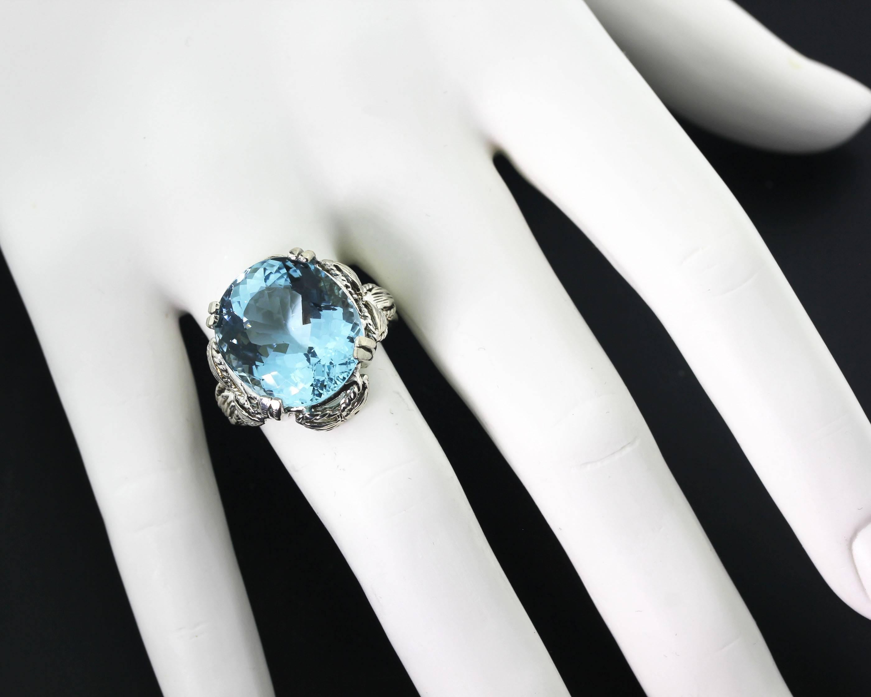 Women's AJD Rare Exquisite 13.5Ct Intensely Sparkling Blue Aquamarine Cocktail Ring