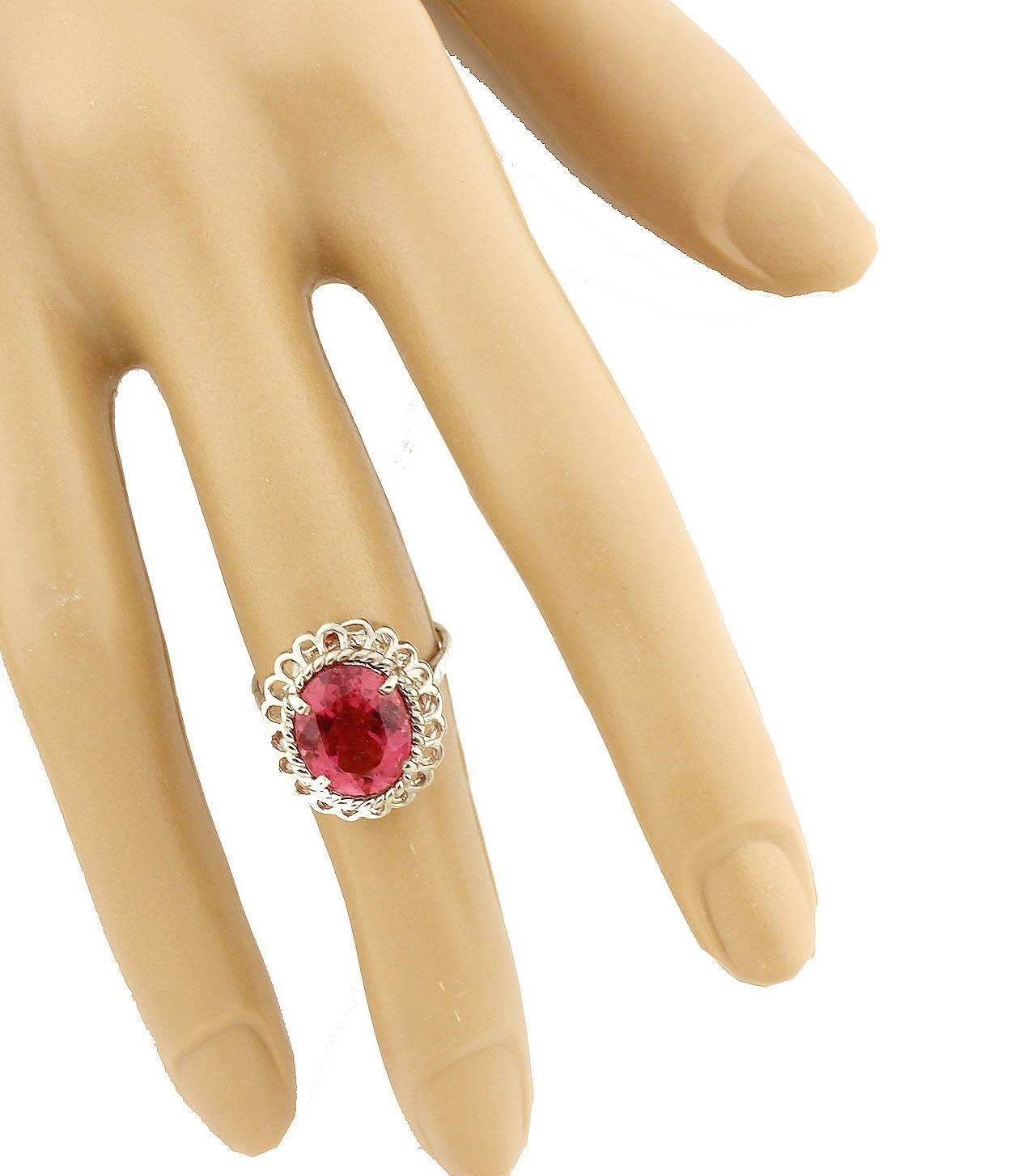 AJD Classic Elegant 5.5 Ct Pinky Red Natural Tourmaline Sterling Silver Ring In New Condition For Sale In Raleigh, NC