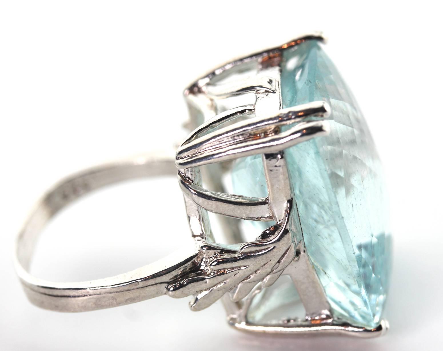 Women's 28.5 Carat Natural Aquamarine Sterling Silver Cocktail Ring