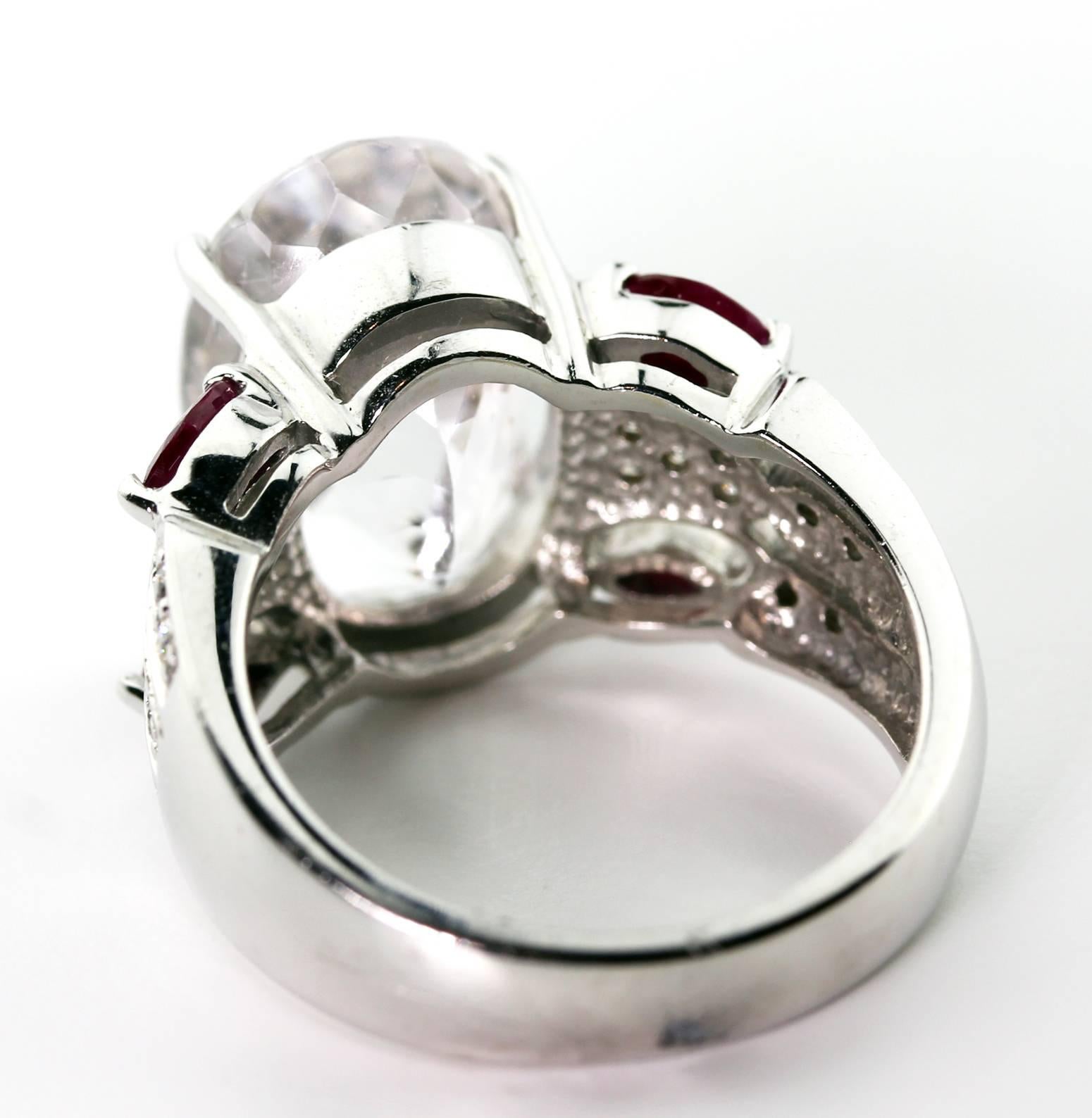 Artisan Kunzite Ruby Diamond White Gold Ring