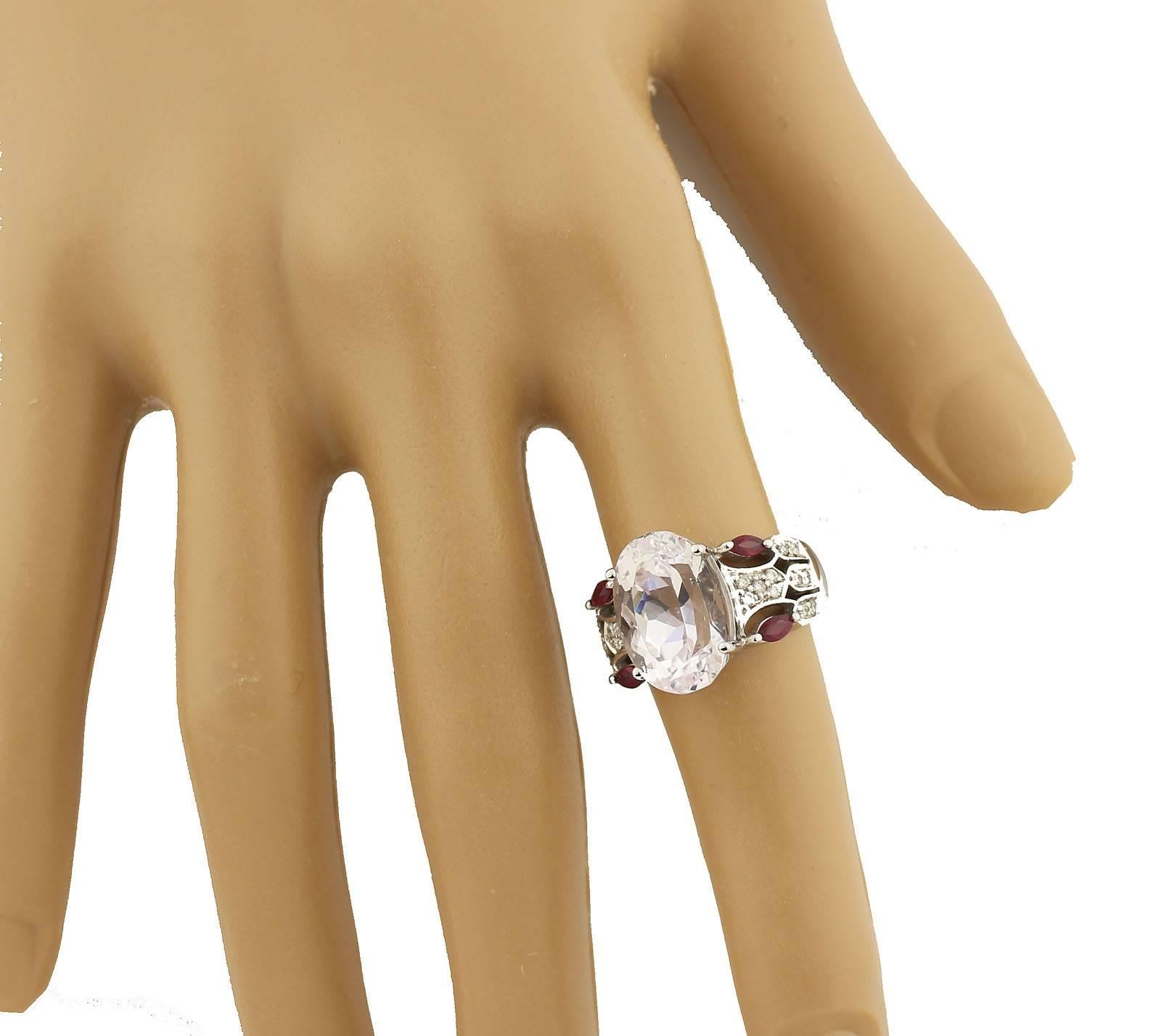 Kunzite Ruby Diamond White Gold Ring 1