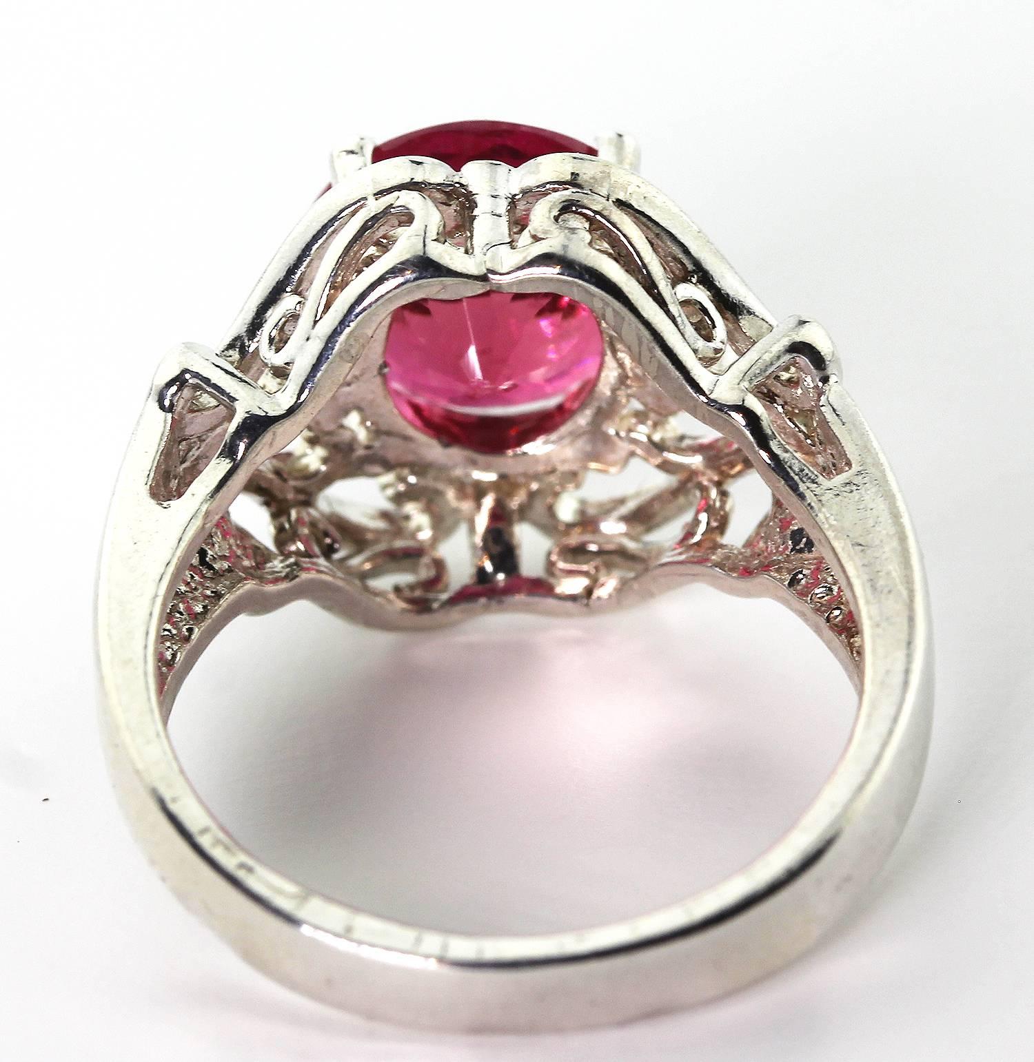 AJD Gorgeously Glittering 2.74 Ct ReddishPink Tourmaline Silver Cocktail Ring In New Condition In Raleigh, NC