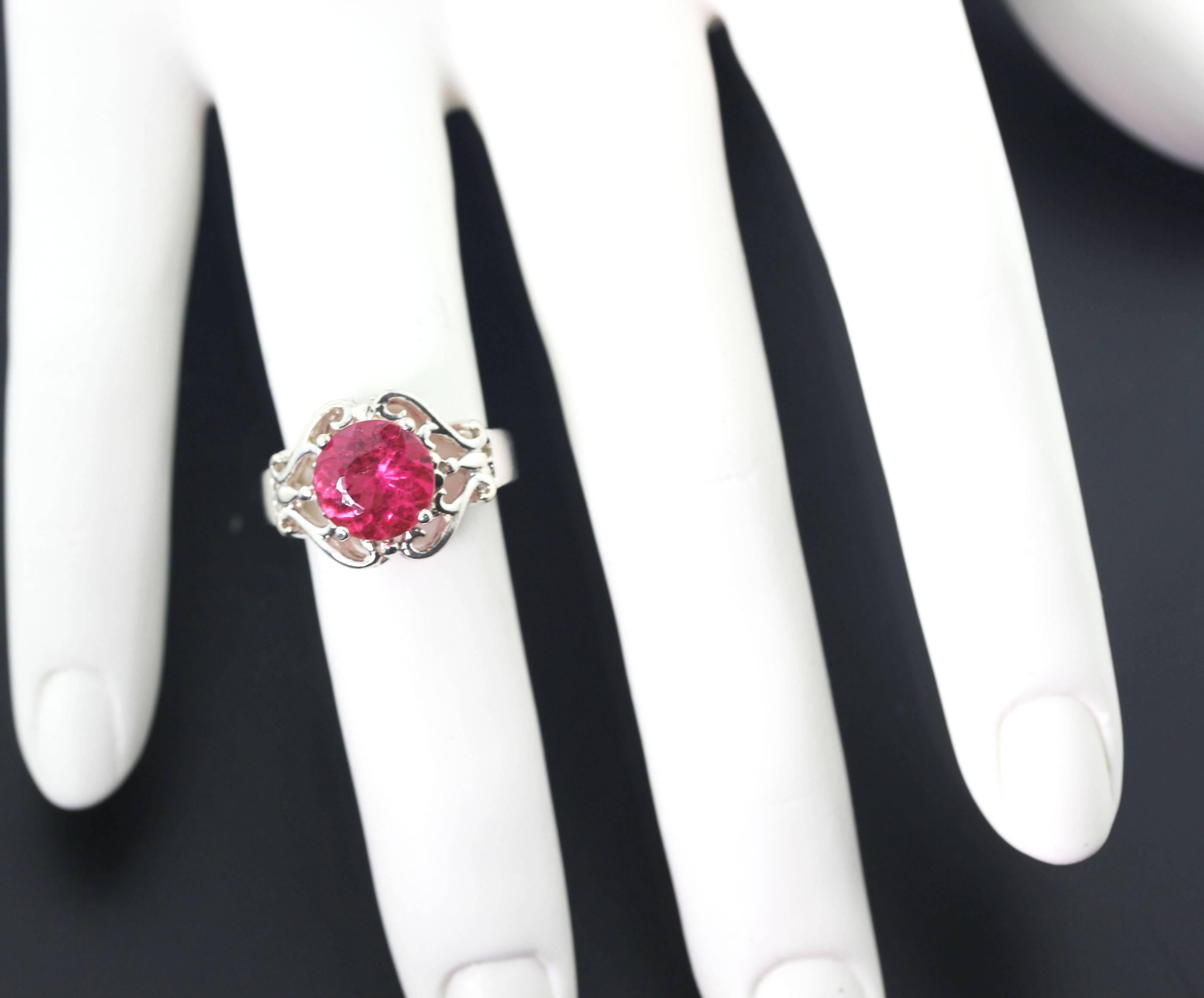 AJD Gorgeously Glittering 2.74 Ct ReddishPink Tourmaline Silver Cocktail Ring 1