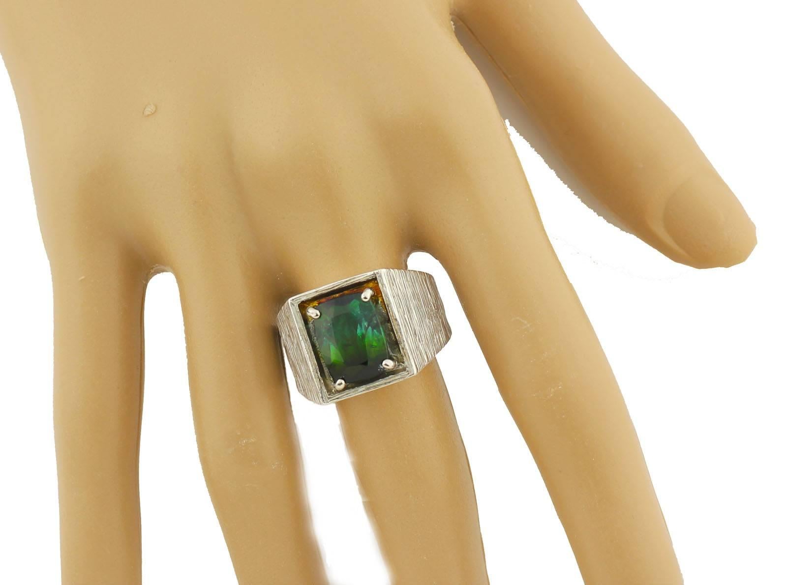 AJD Elegant Impressive 6.5 Ct Greenish Blue Tourmaline Sterling Silver Ring In New Condition In Raleigh, NC