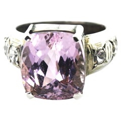 Elegant 9+ Ct Kunzite & Sri Lankan Real White Sapphire Silver Cocktail Ring