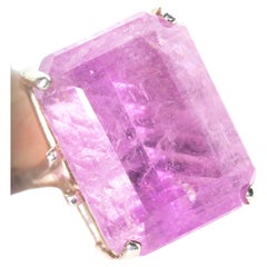 AJD Impressive Oversized 22.06 Carat Natural Real Kunzite Silver Cocktail Ring