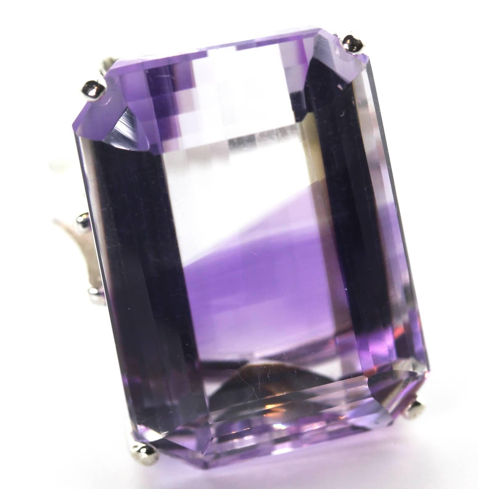 Women's 33.43 Carat Naturally Striped Quartz Amethyst Sterling Silver Cocktail Ring