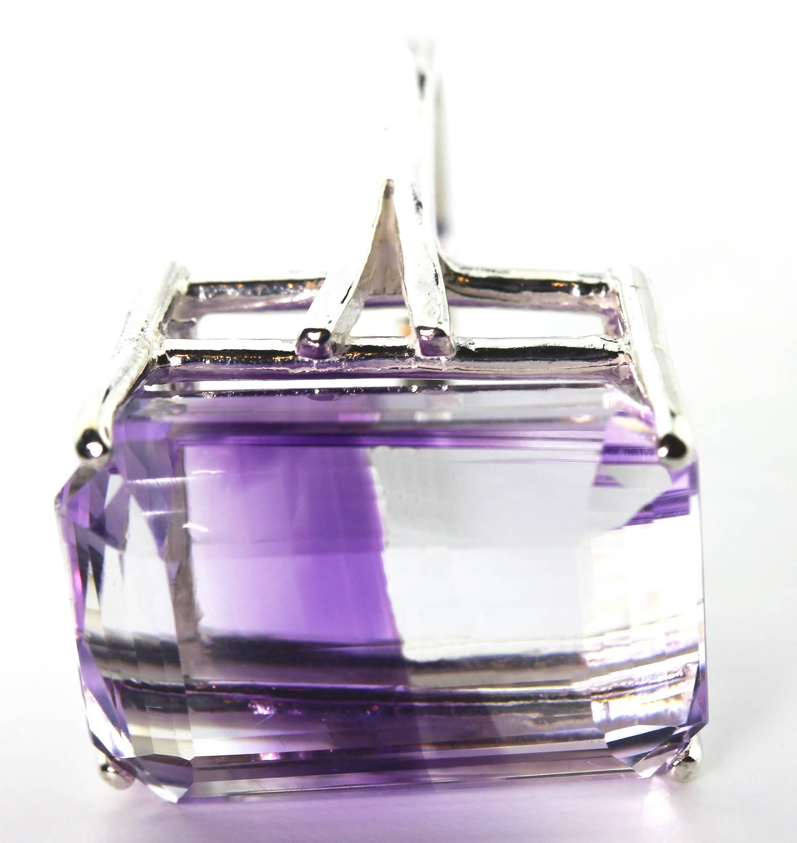 33.43 Carat Naturally Striped Quartz Amethyst Sterling Silver Cocktail Ring 1