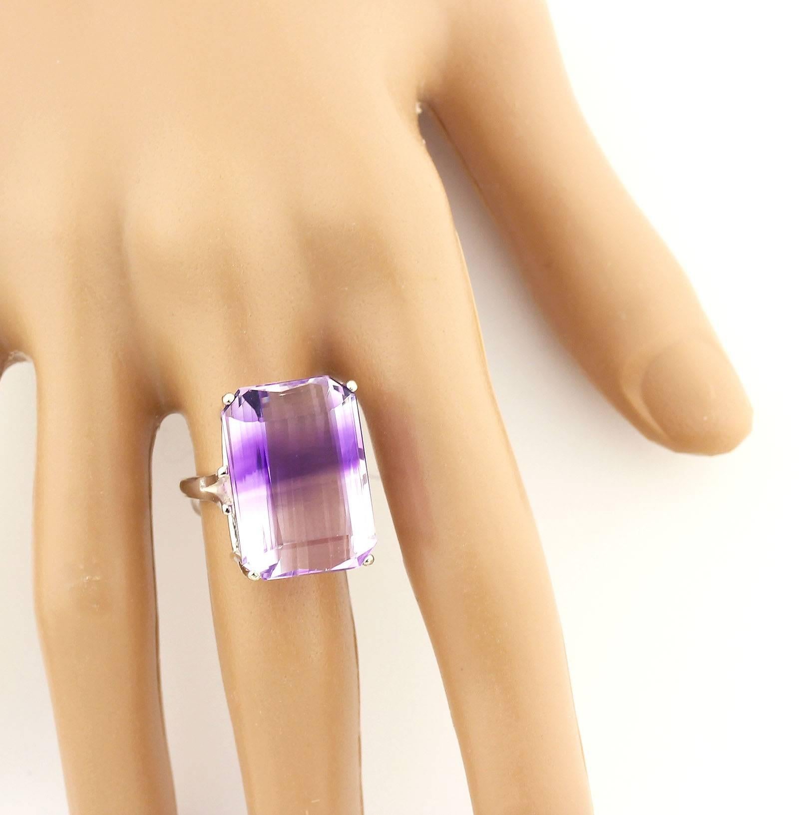 33.43 Carat Naturally Striped Quartz Amethyst Sterling Silver Cocktail Ring 3