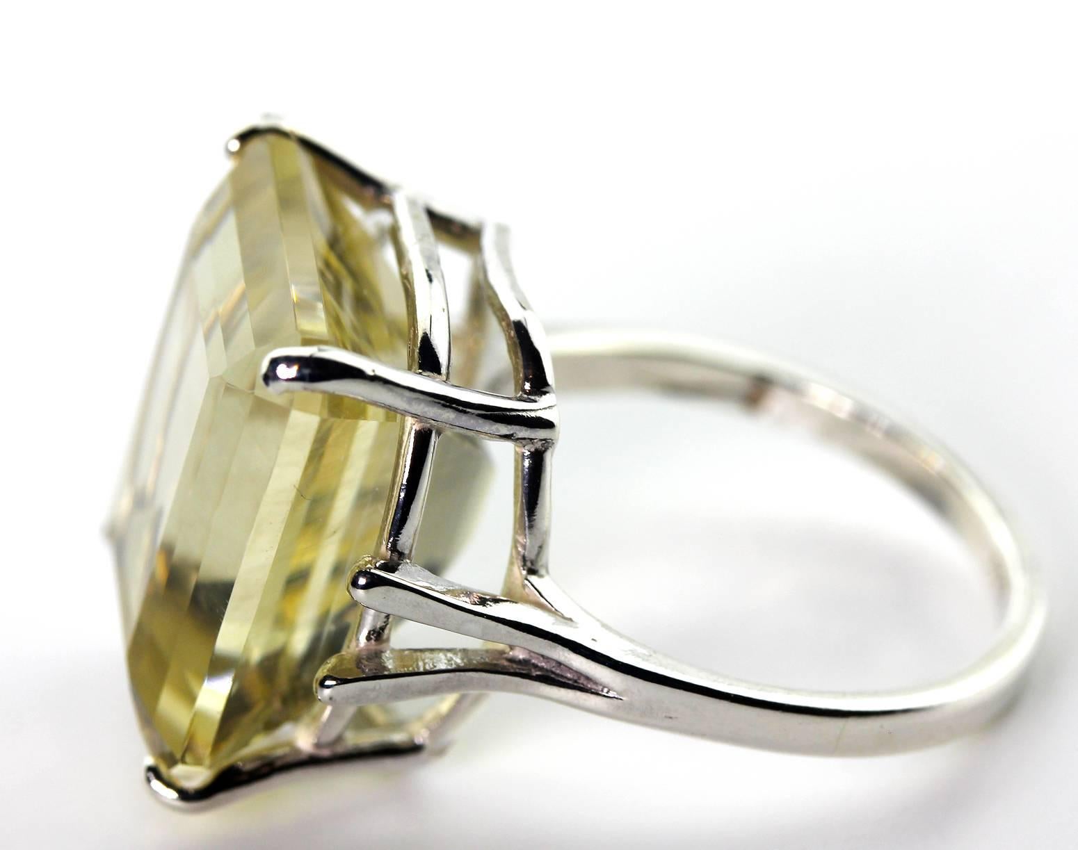 16+ Carat Lemon Quartz Sterling Silver Cocktail Ring 2