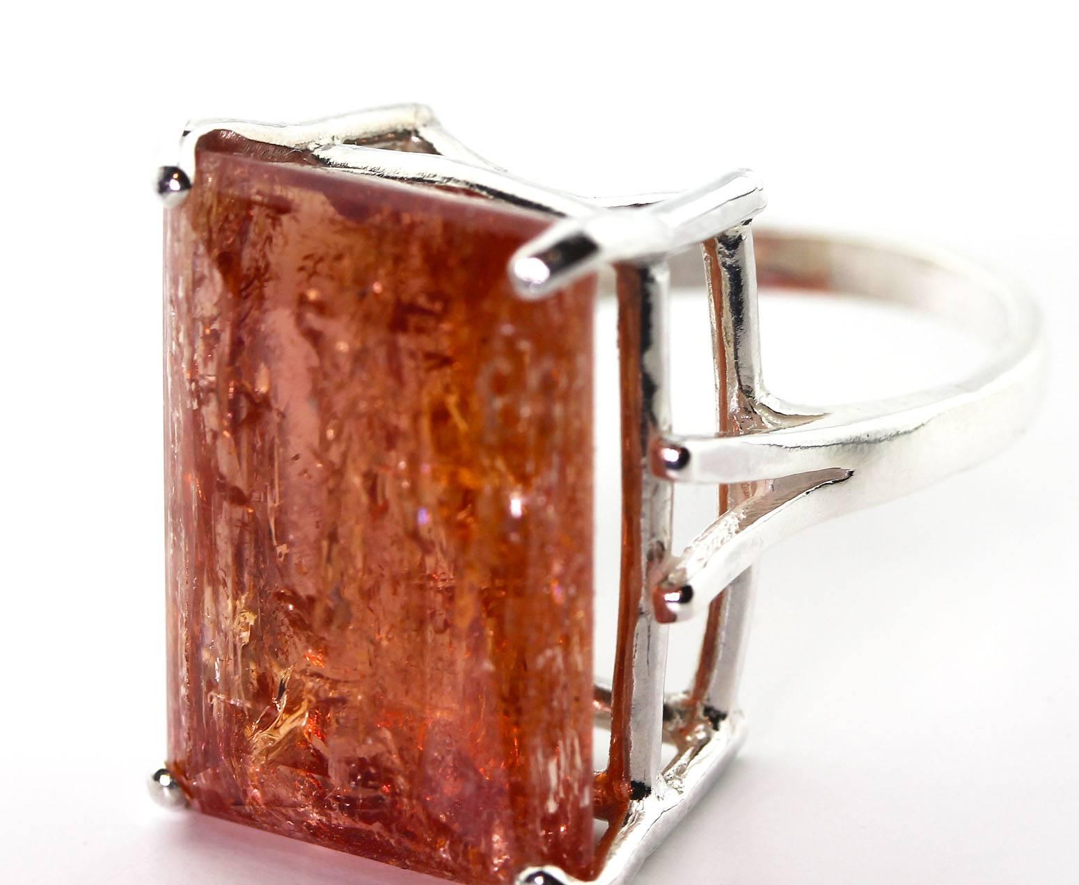 Gemjunky Brazilian Oversize 23.49Ct Imperial Topaz Sterling Silver Cocktail Ring In New Condition In Raleigh, NC