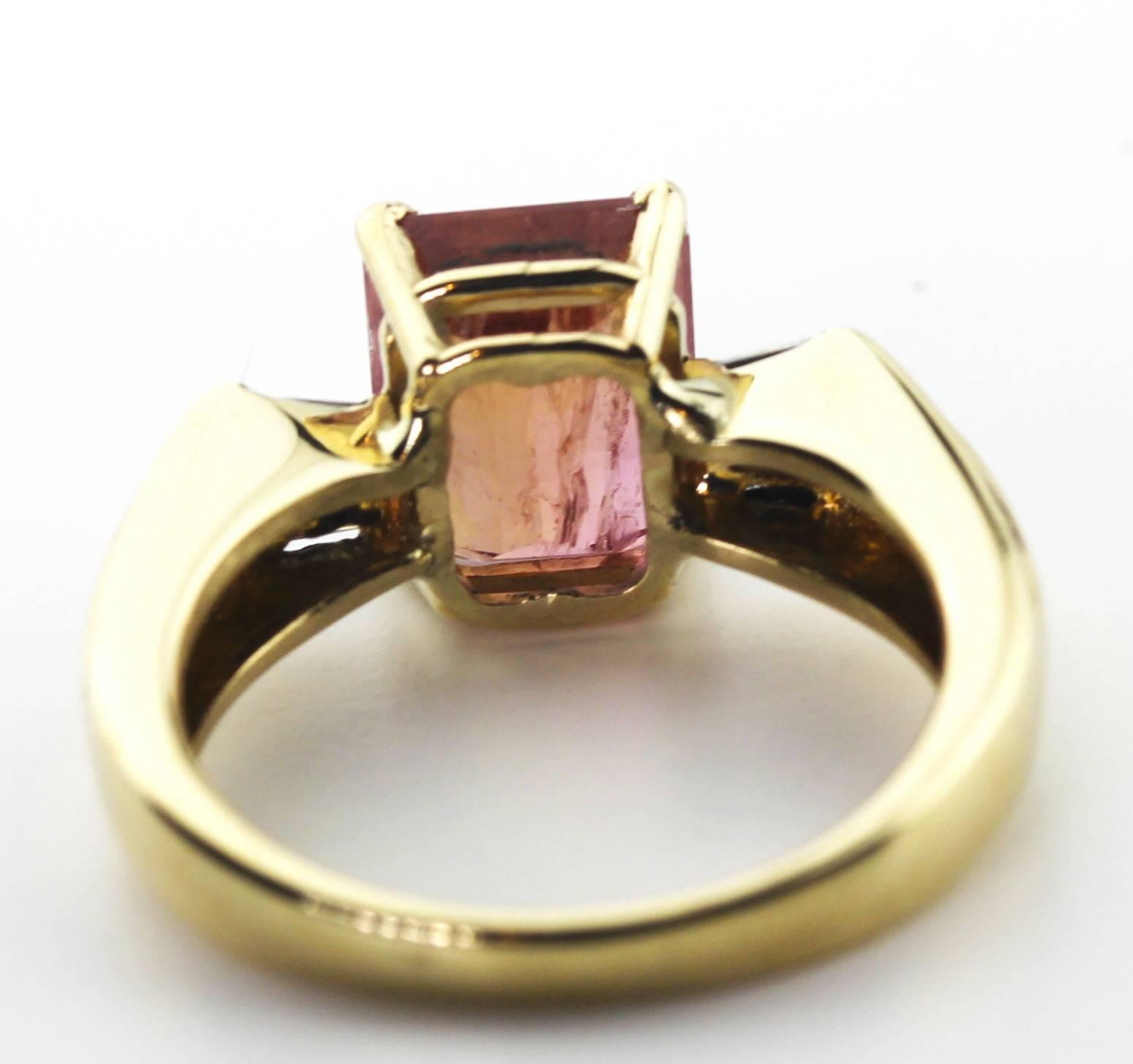 Baguette Cut 4.3 Carat Imperial Topaz and Diamond 14Kt Yellow Gold Ring