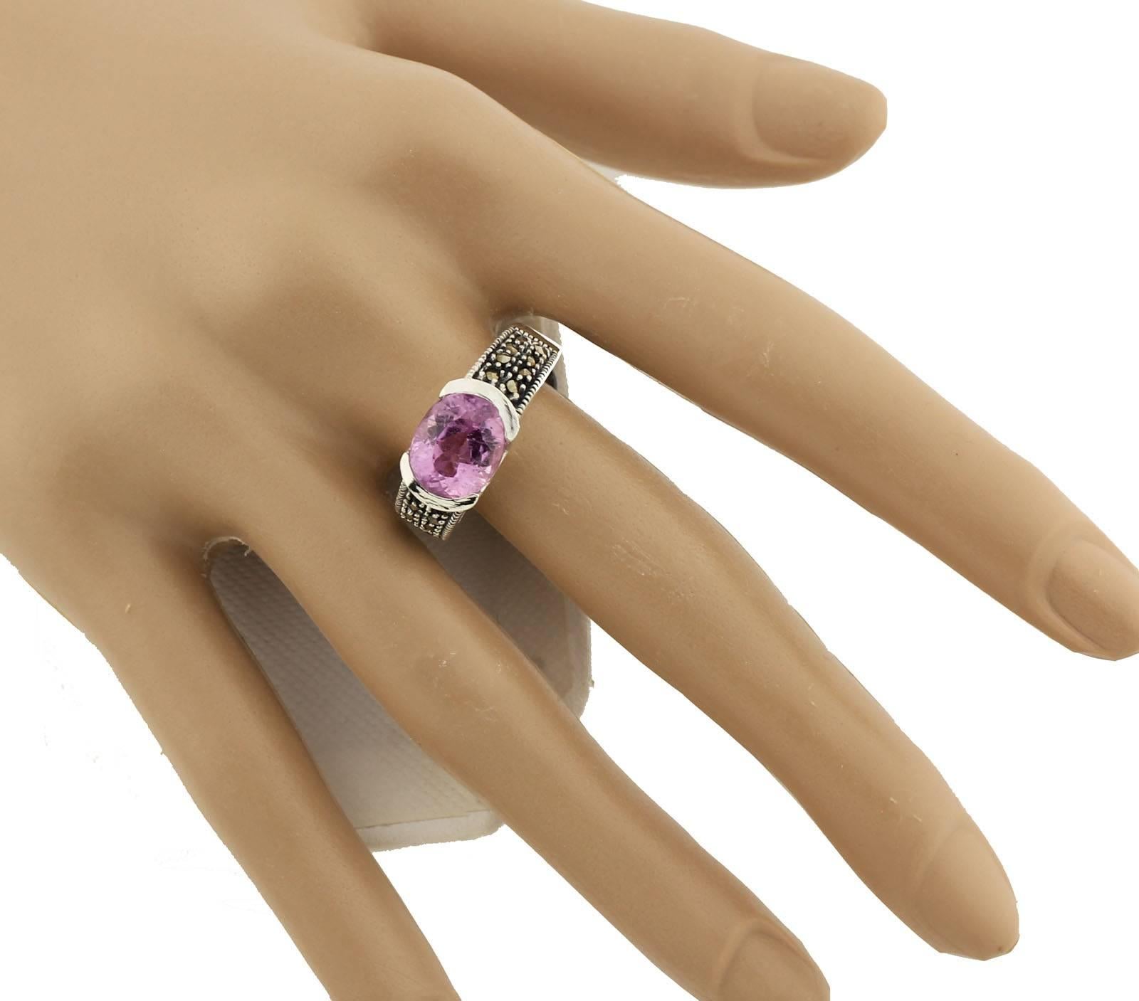 4.54 Carat Pink Kunzite Sterling Silver Cocktail Ring 2