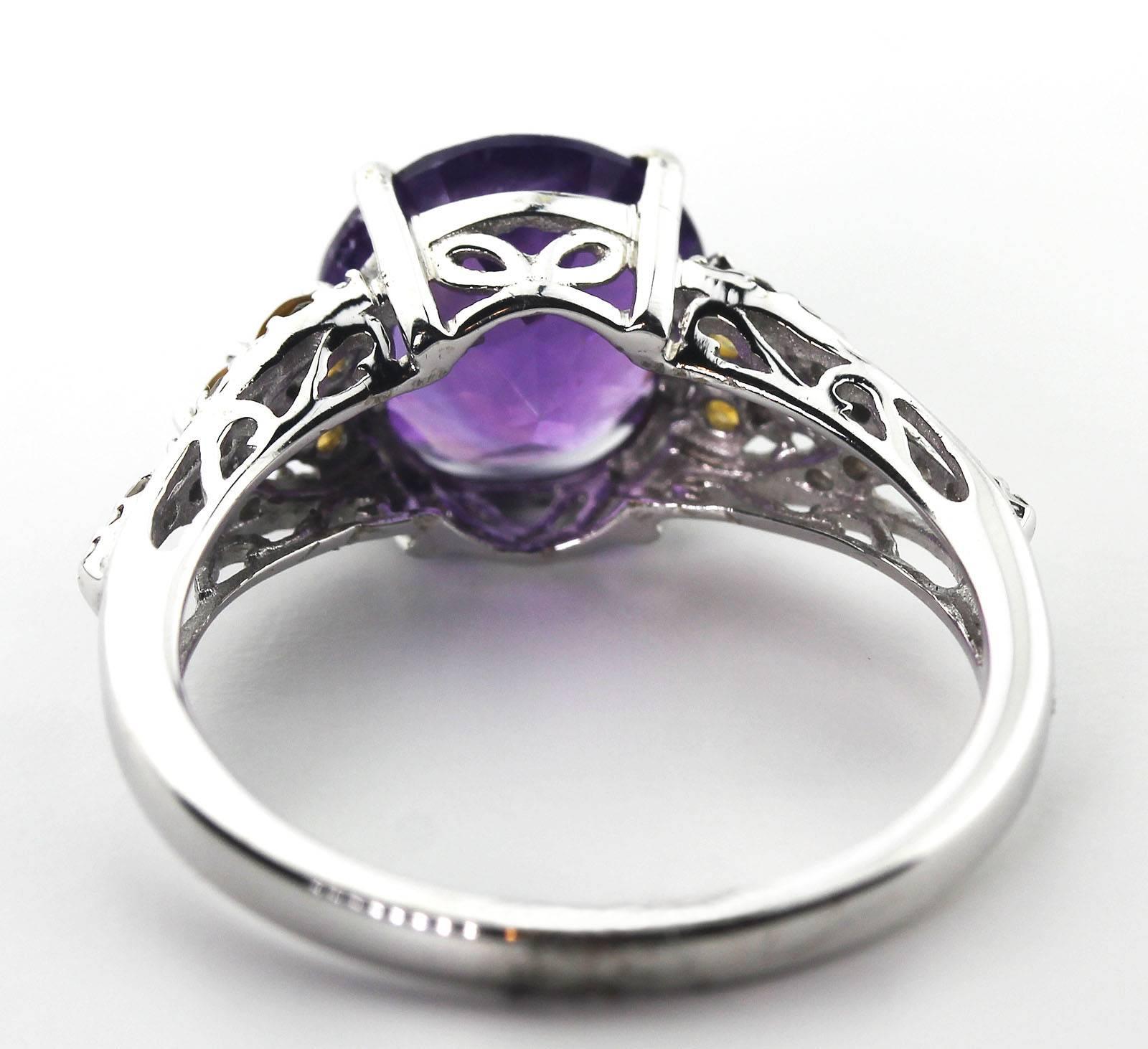 Women's Gemjunky Impressive 2.4Cts Amethyst, Diamond Citrine Unique 10Kt White Gold Ring