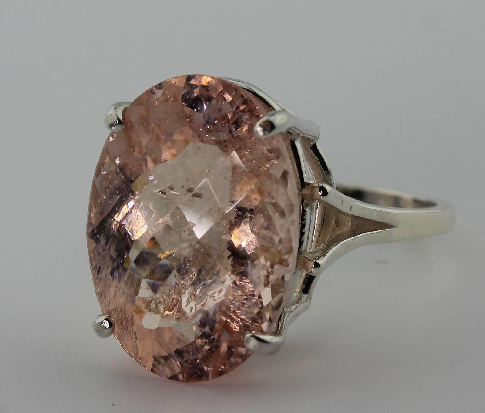 11.24 Carat Oval Morganite Sterling Silver Ring 1