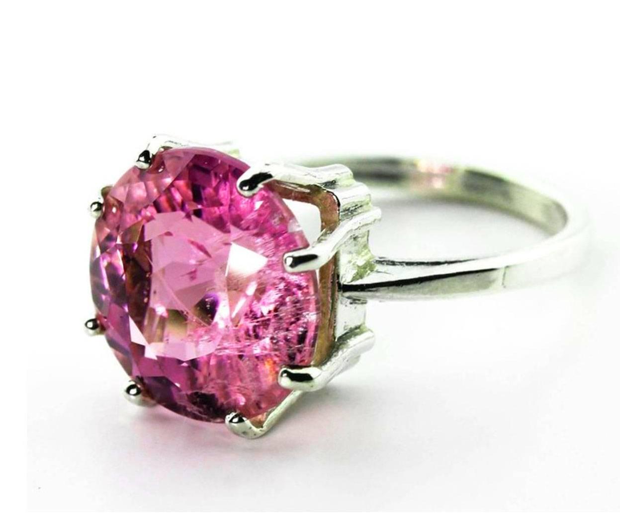 AJD Magnificent Solitaire 14 Cts Round Pink Kunzite Sterling Silver Ring In New Condition In Raleigh, NC