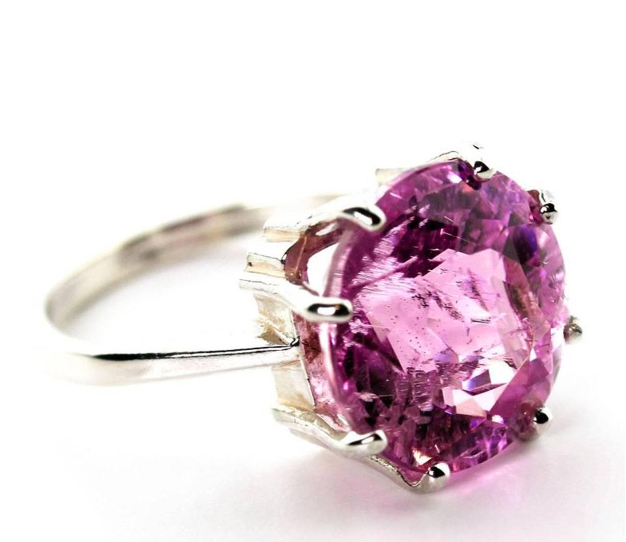 AJD Magnificent Solitaire 14 Cts Round Pink Kunzite Sterling Silver Ring 2