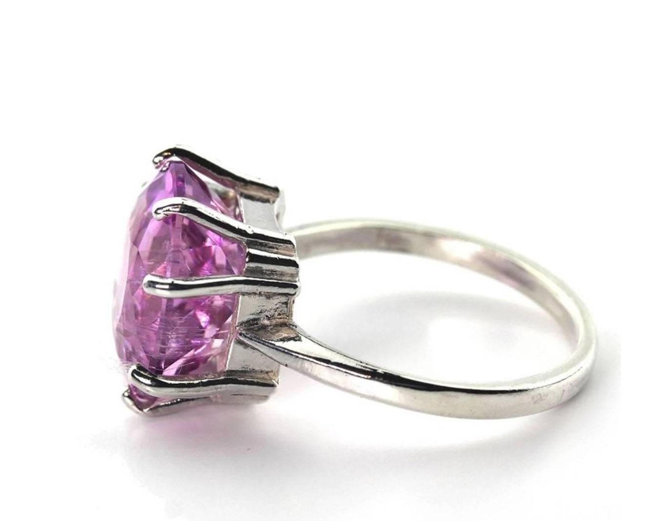 AJD Magnificent Solitaire 14 Cts Round Pink Kunzite Sterling Silver Ring 3