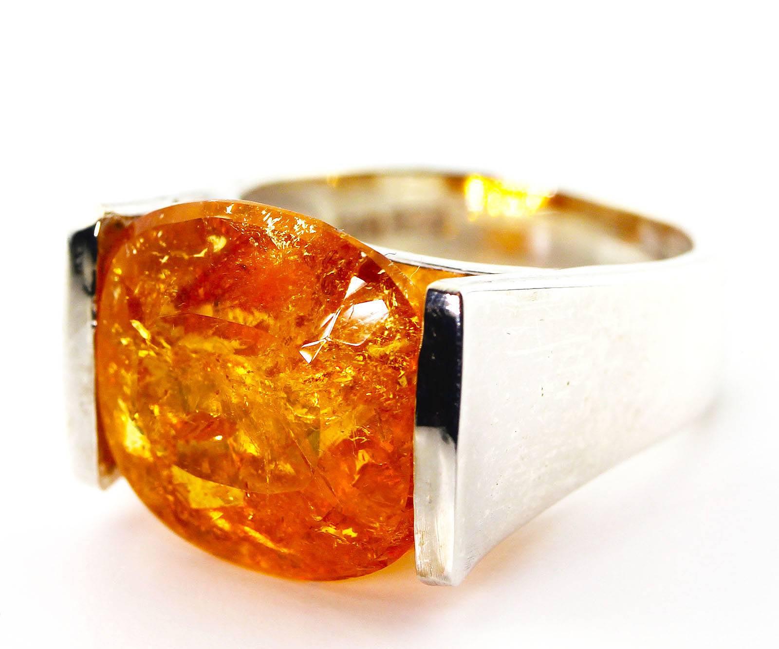 Mixed Cut AJD Contemporary RARE 14 Ct Brazilian Imperial Topaz Sterling Silver Ring
