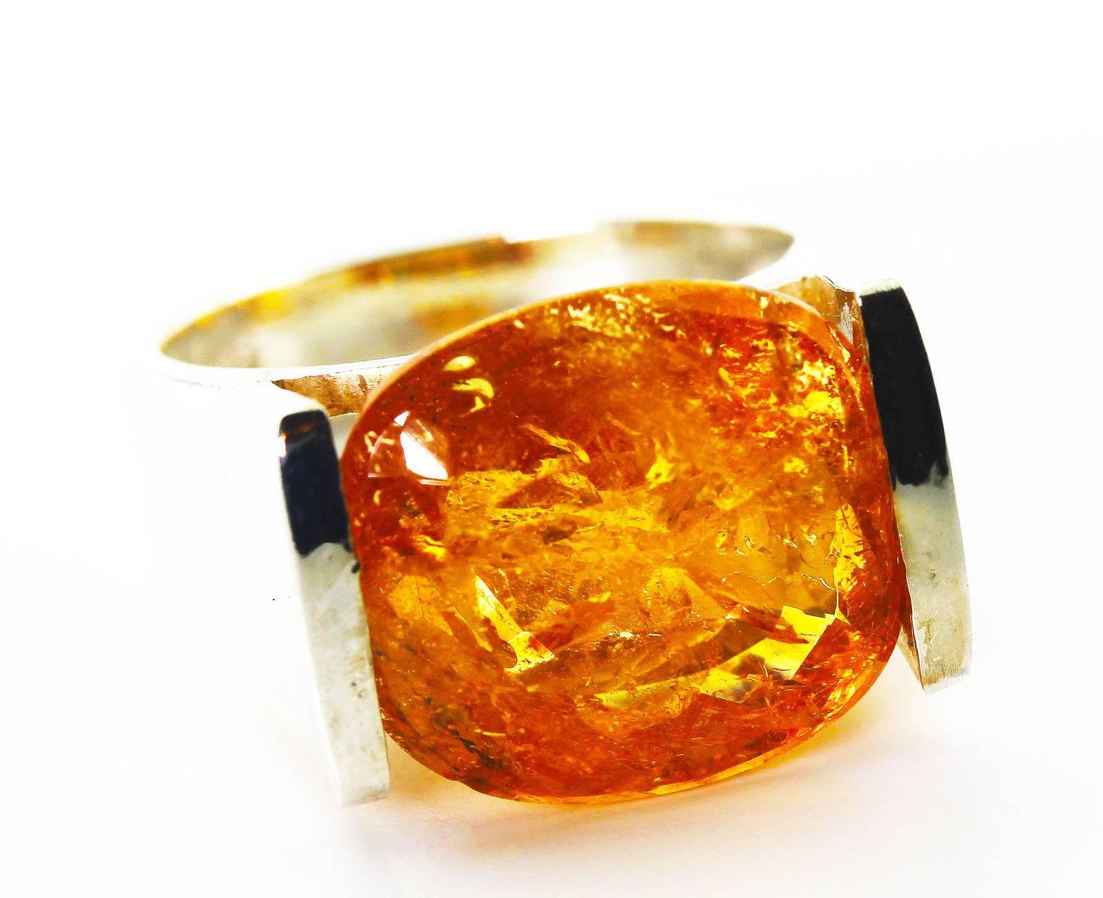 AJD Contemporary RARE 14 Ct Brazilian Imperial Topaz Sterling Silver Ring In New Condition In Raleigh, NC