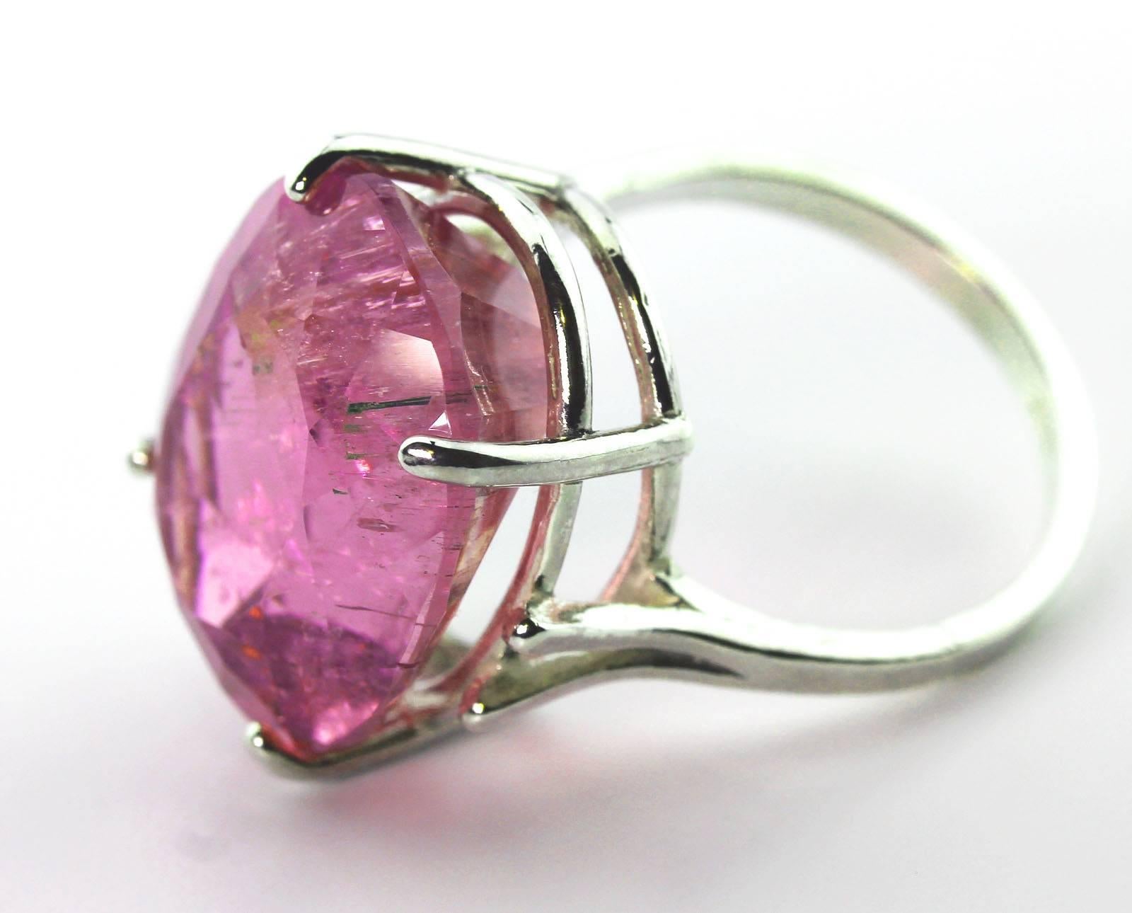 Women's AJD Oval Generous 21 Ct Intense Pink Kunzite Sterling Silver Ring