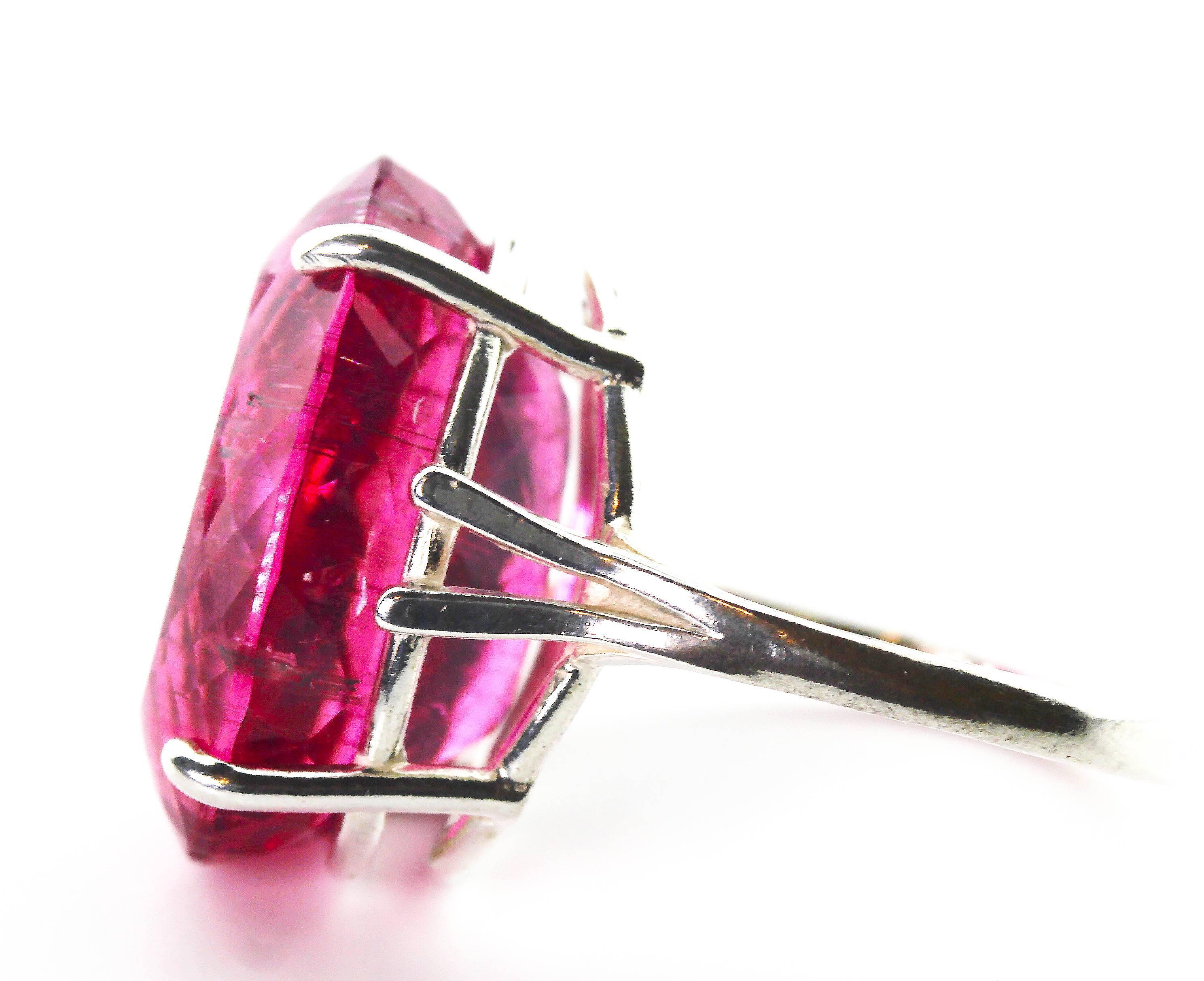 Women's 19.59 Carat Oval Rubelite Tourmaline Sterling Silver Ring