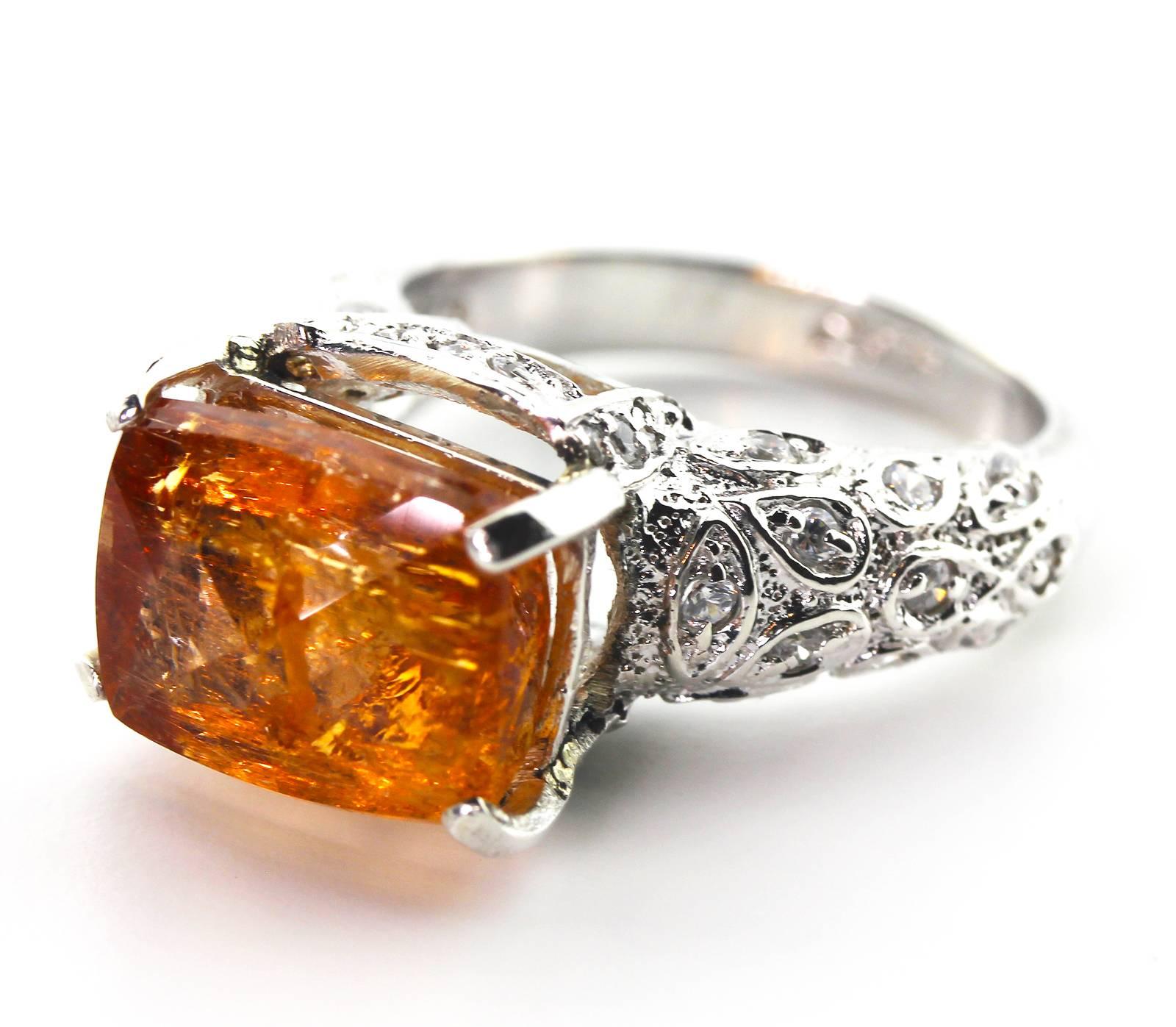 Mixed Cut AJD Spectacular RARE 9.47 Ct Imperial Topaz Antique Setting Silver Ring