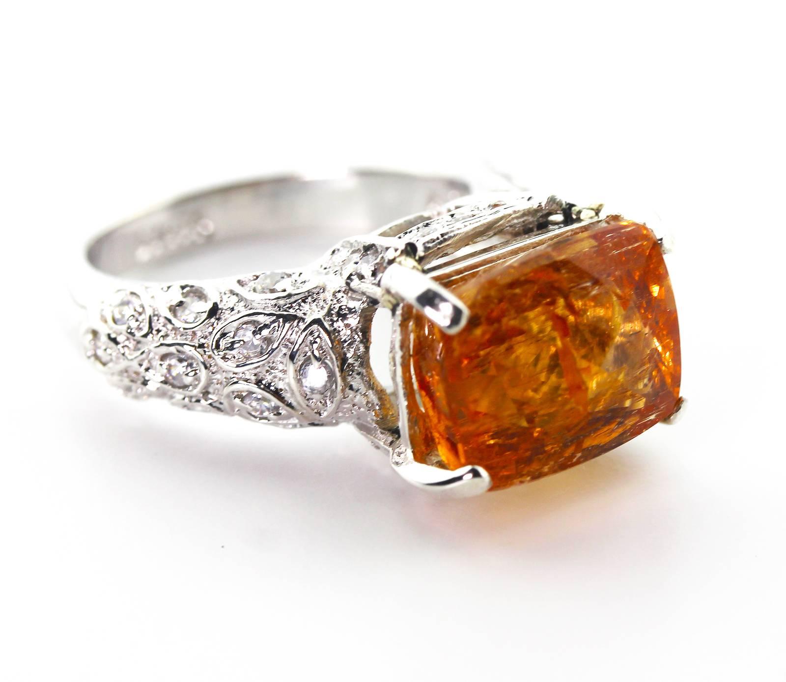 AJD Spectacular RARE 9.47 Ct Imperial Topaz Antique Setting Silver Ring In New Condition In Raleigh, NC