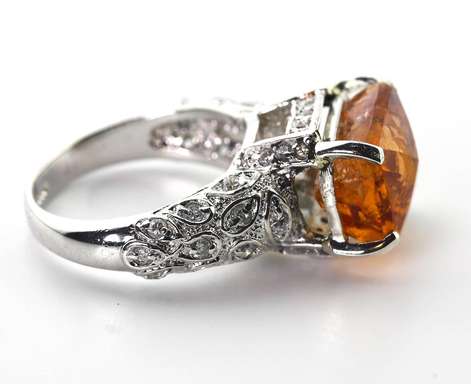 Women's AJD Spectacular RARE 9.47 Ct Imperial Topaz Antique Setting Silver Ring