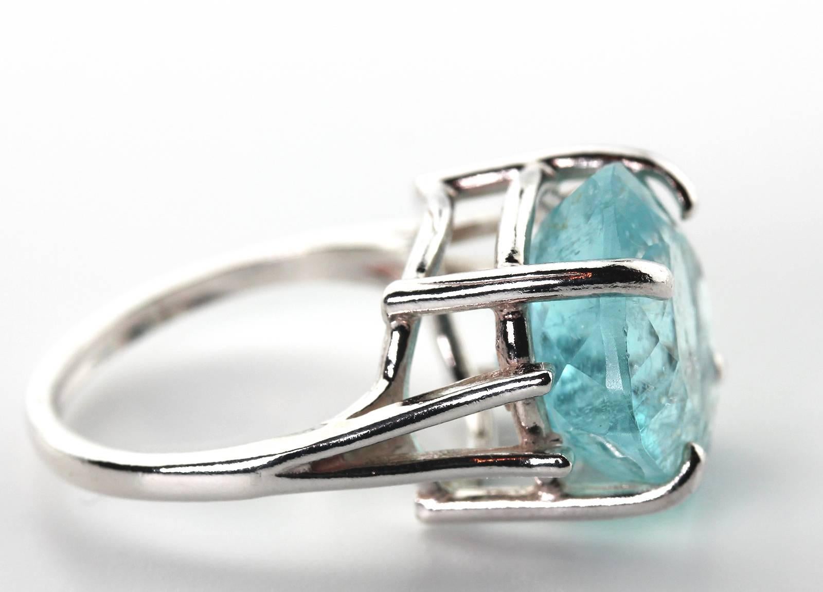 Women's 10.59 Carat Cushion Cut Square Aquamarine Sterling Silver Ring