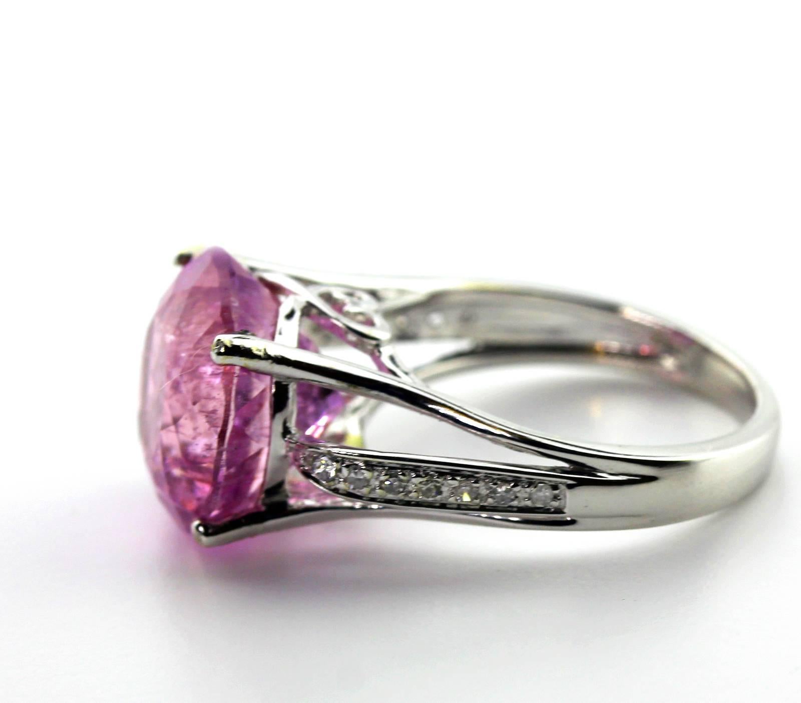 Artisan 9 Carat Pink Kunzite and Diamond 10Kt White Gold Ring