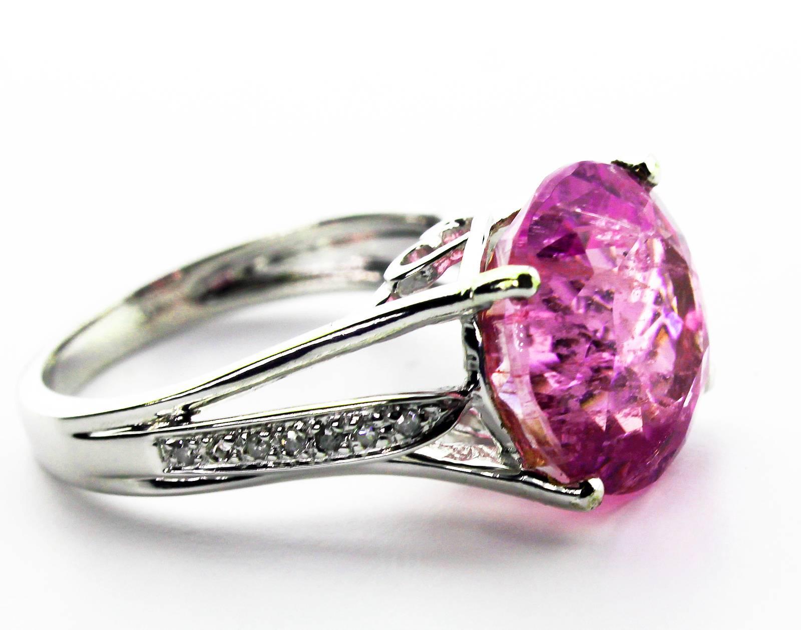 Women's 9 Carat Pink Kunzite and Diamond 10Kt White Gold Ring