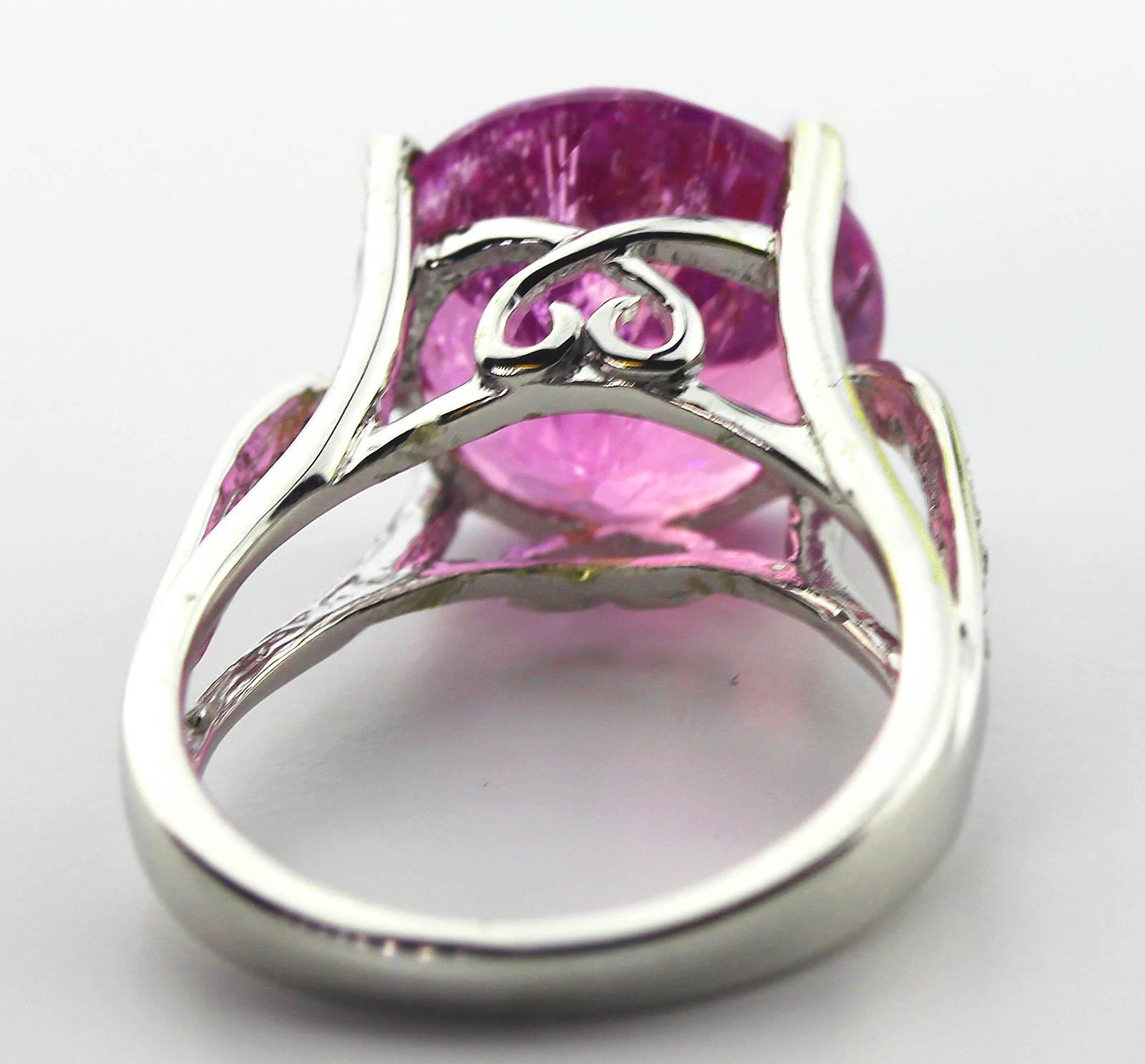 9 Carat Pink Kunzite and Diamond 10Kt White Gold Ring 1