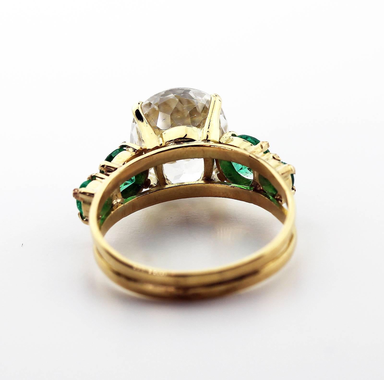 6.8 Carat White Zircon and Emerald 18Kt Yellow Gold Ring 1