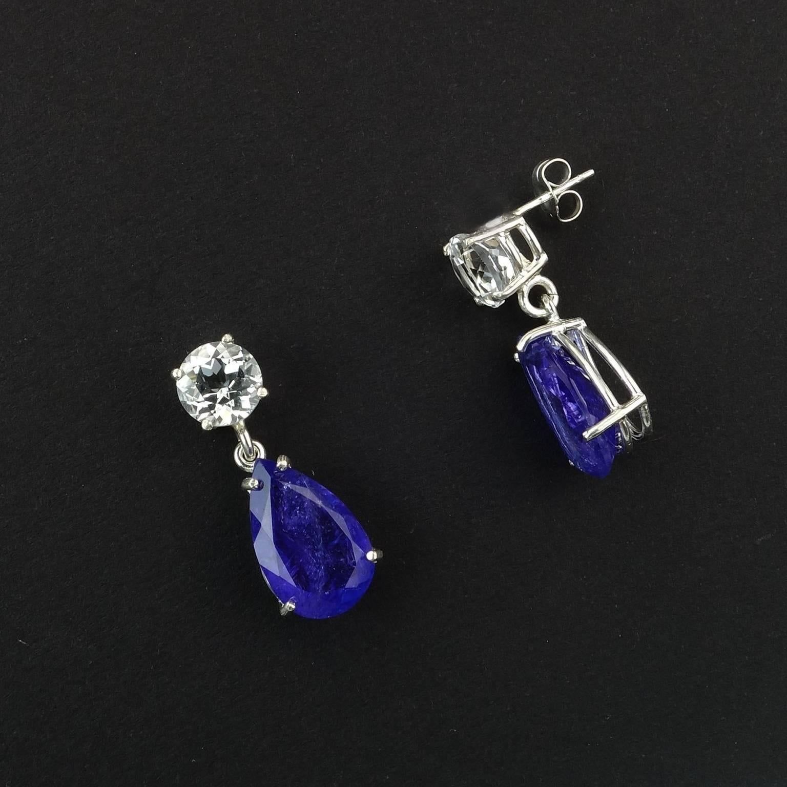 Elegant Tanzanite and Silver Topaz Earrings in Sterling Silver In Excellent Condition In Raleigh, NC