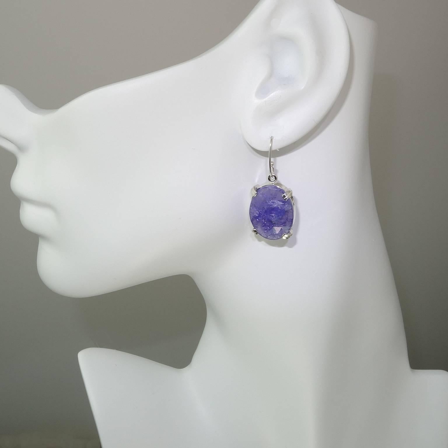 Oval Cut AJD Oval Tanzanite Tablets with Faceted Table in Sterling Silver Earrings