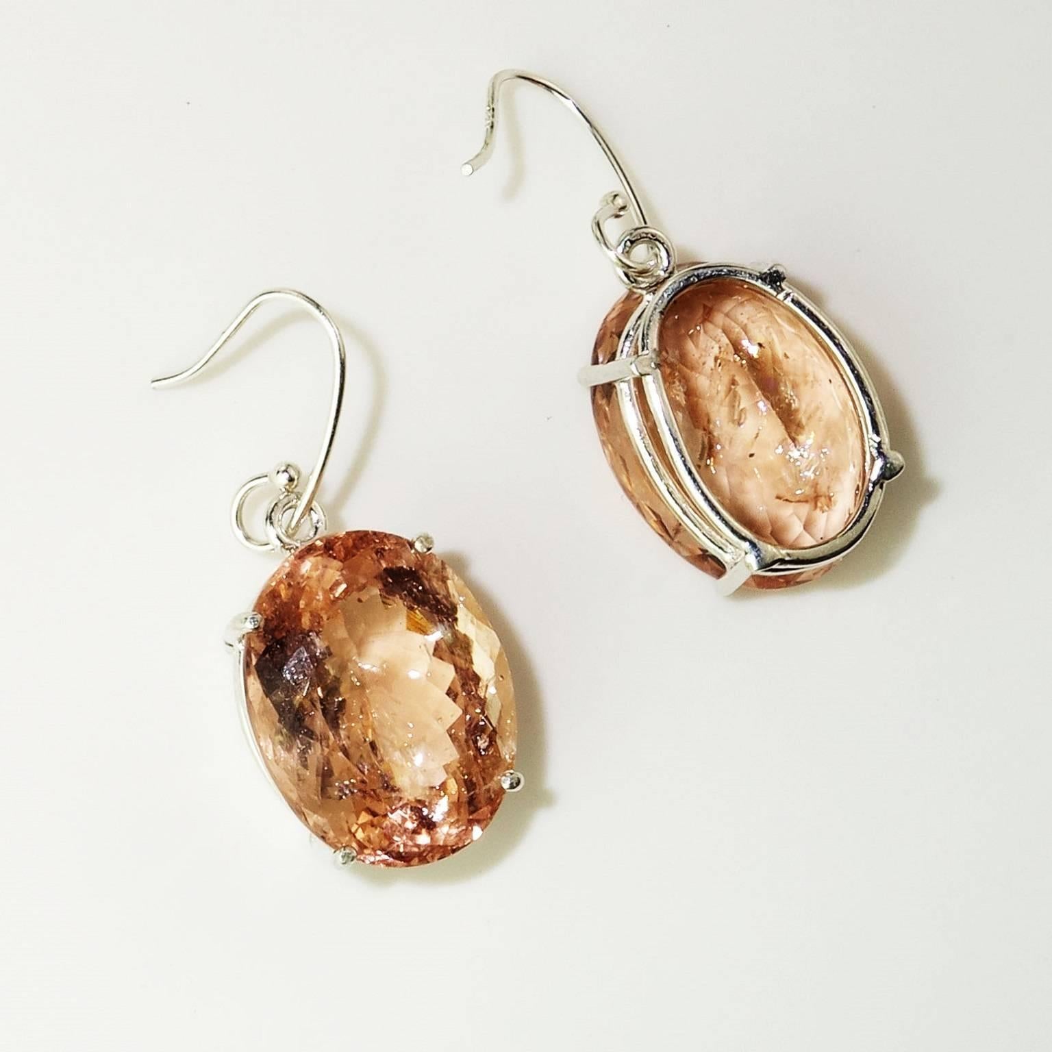 Oval Cut AJD Flashing Oval Morganite Earrings in Sterling Silver