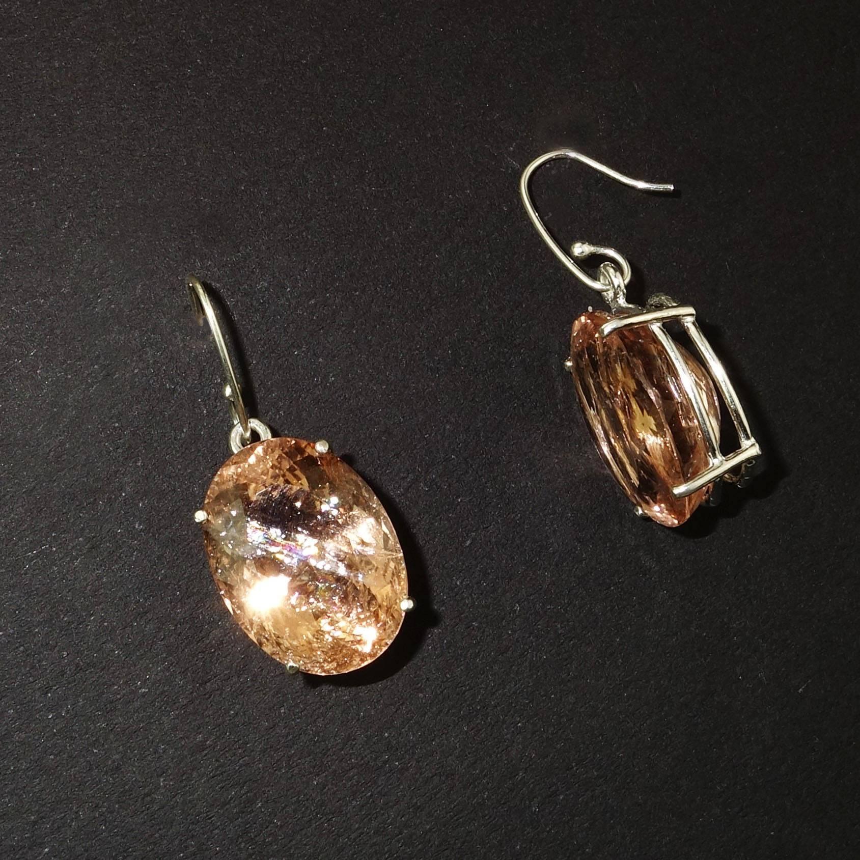 AJD Flashing Oval Morganite Earrings in Sterling Silver In New Condition In Raleigh, NC